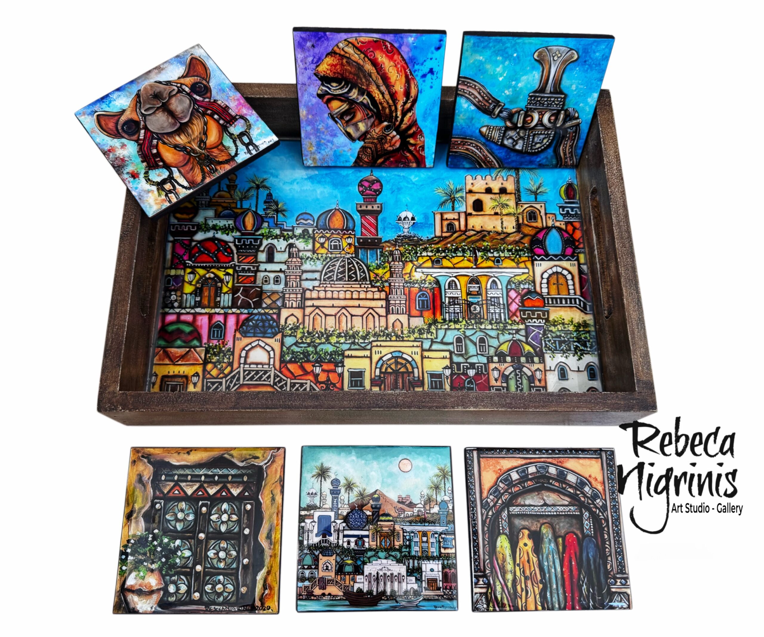 Artistic Tray & Six Coasters Gift Set