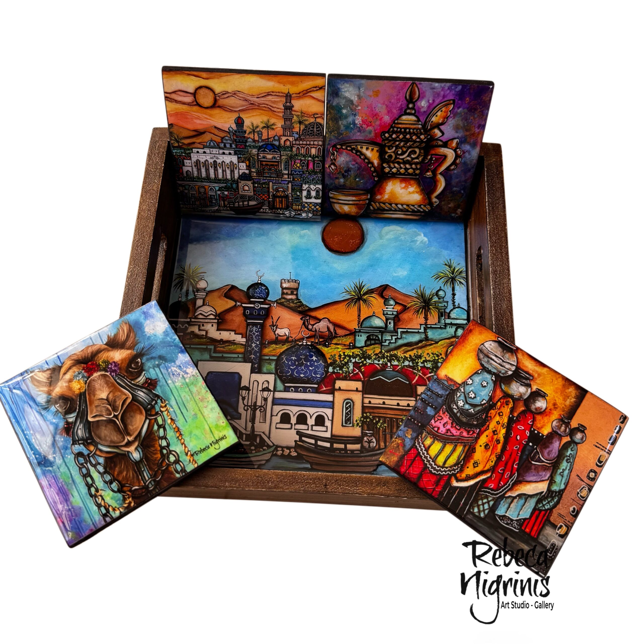 Artistic Tray & Four Coasters Gift Set