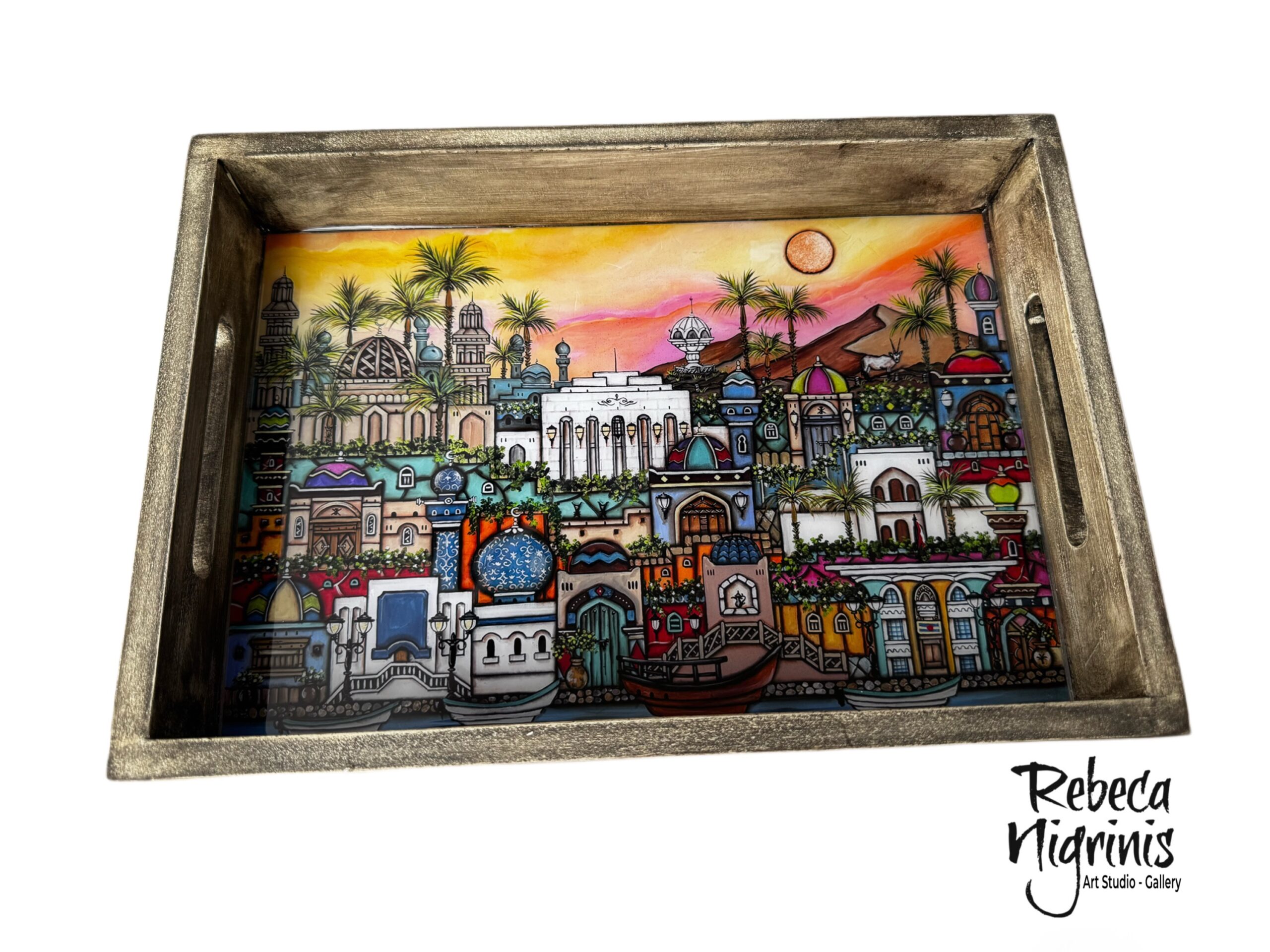 Oman Art Wooden Serving Tray – 32×22 cm – Epoxy Resin