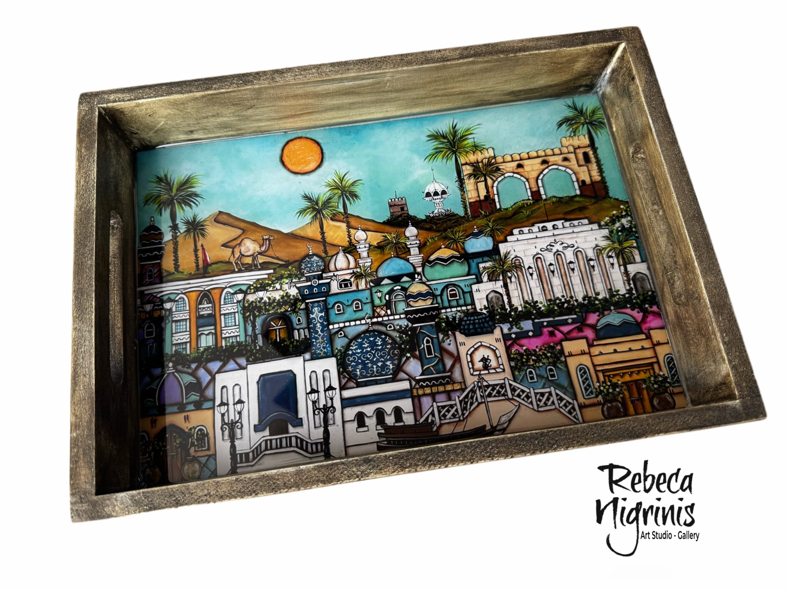 Oman Art Wooden Serving Tray – 32×22 cm – Epoxy Resin