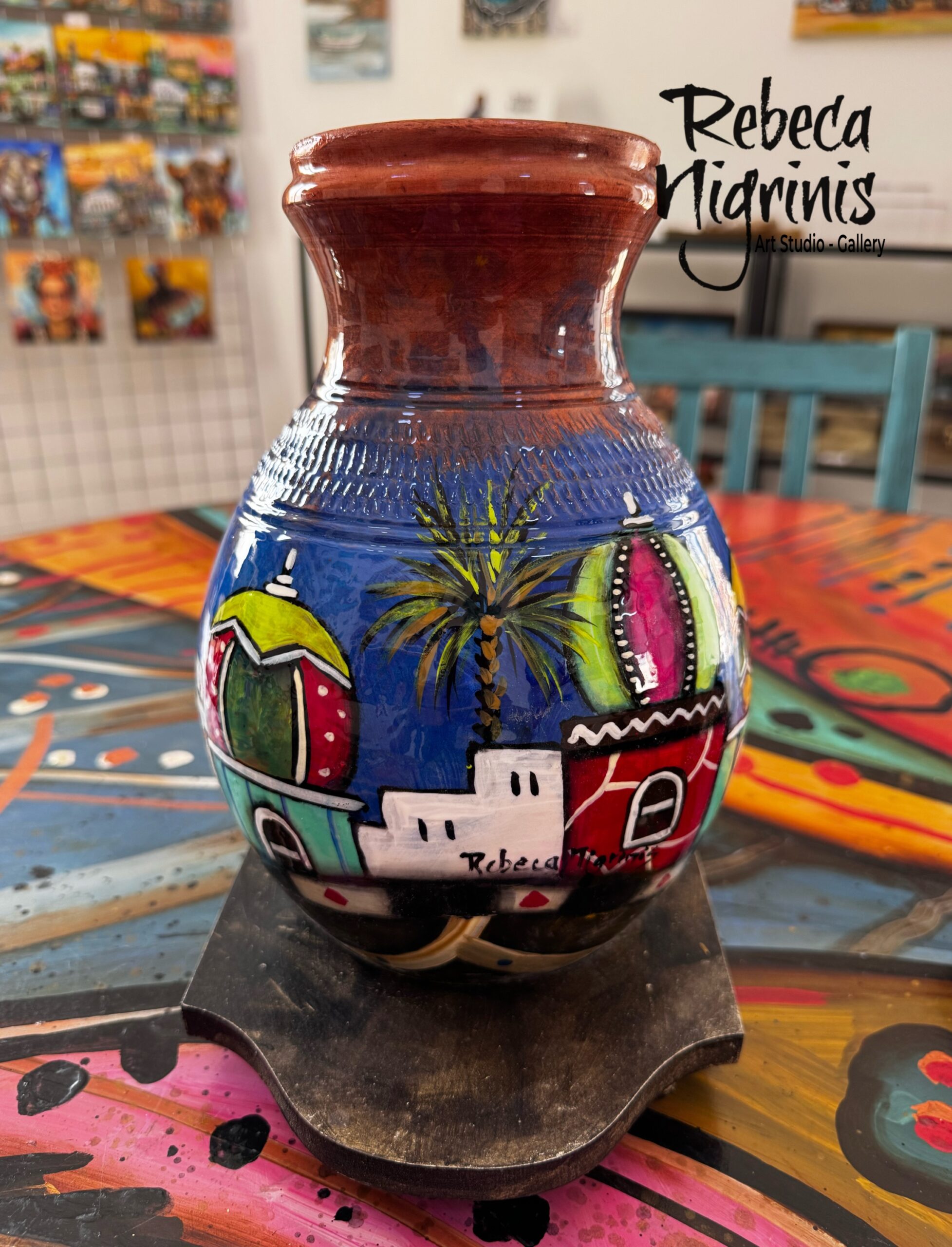 Hand painted Omani Clay Vase 28 cm height