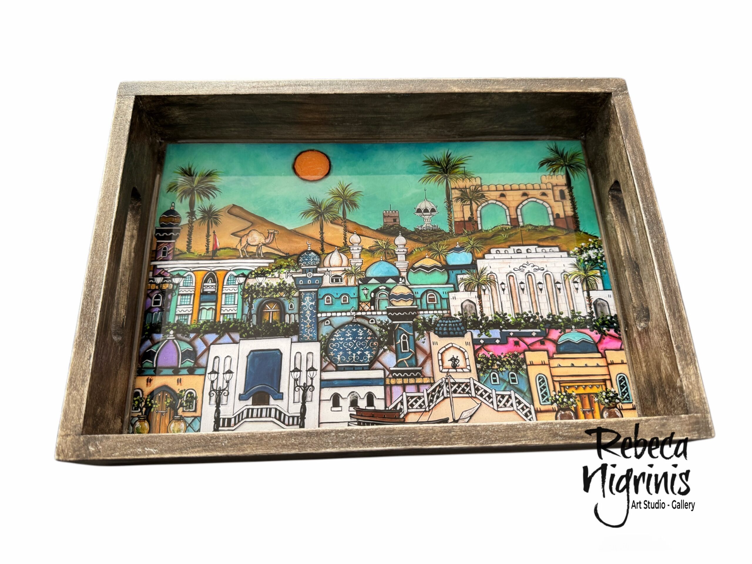 Oman Art Wooden Serving Tray – 32×22 cm – Epoxy Resin Copy