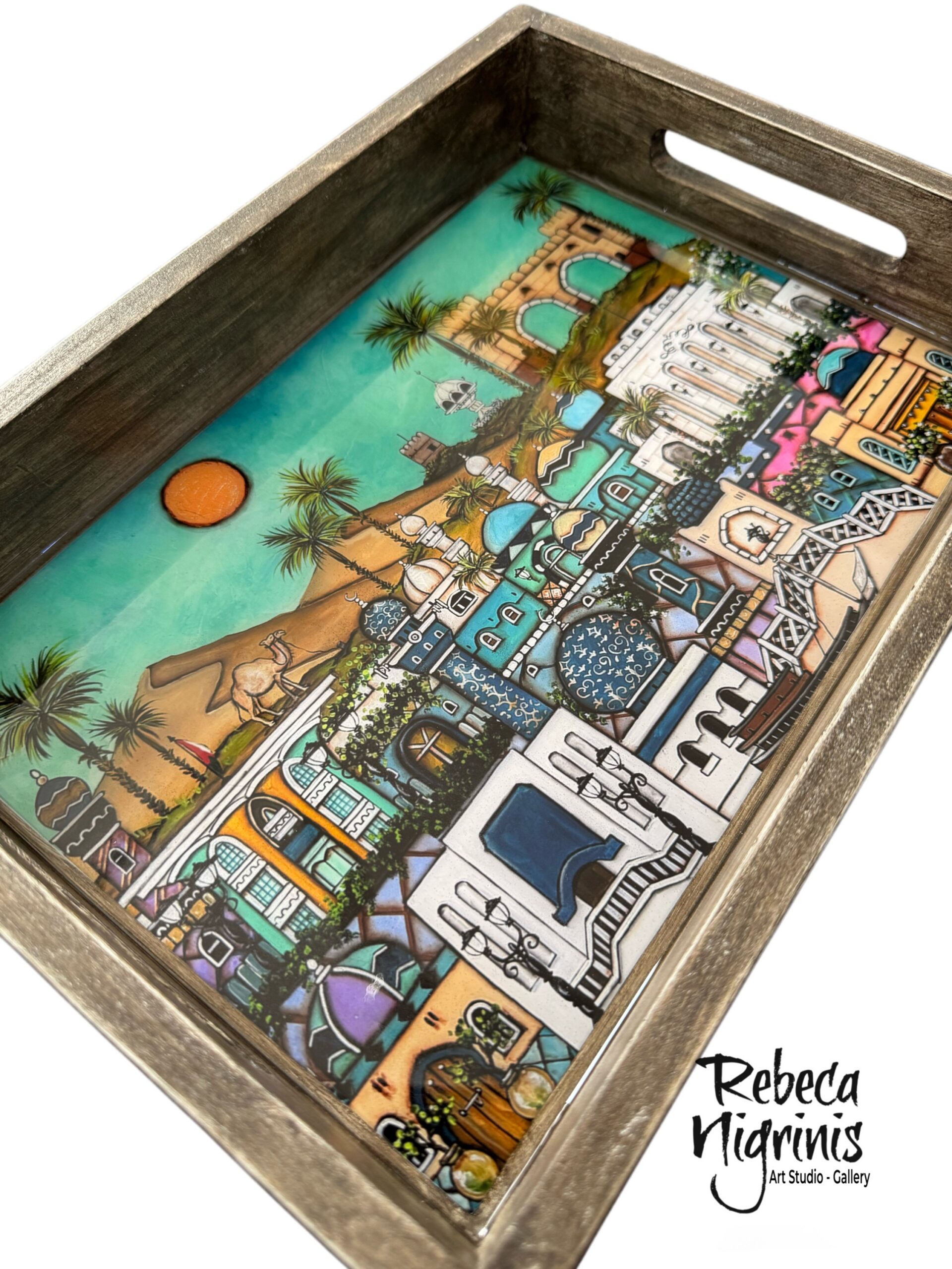 Oman Art Wooden Serving Tray – 32×22 cm – Epoxy Resin