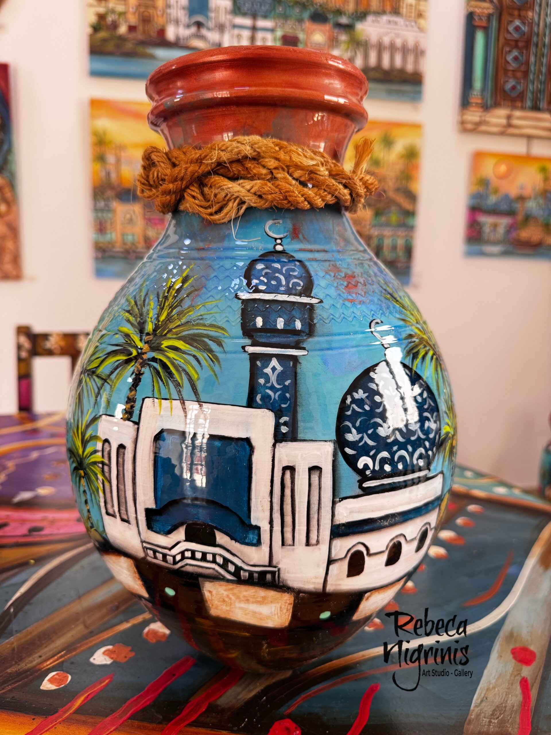 Handpainted Omani Clay vase 37 cm height