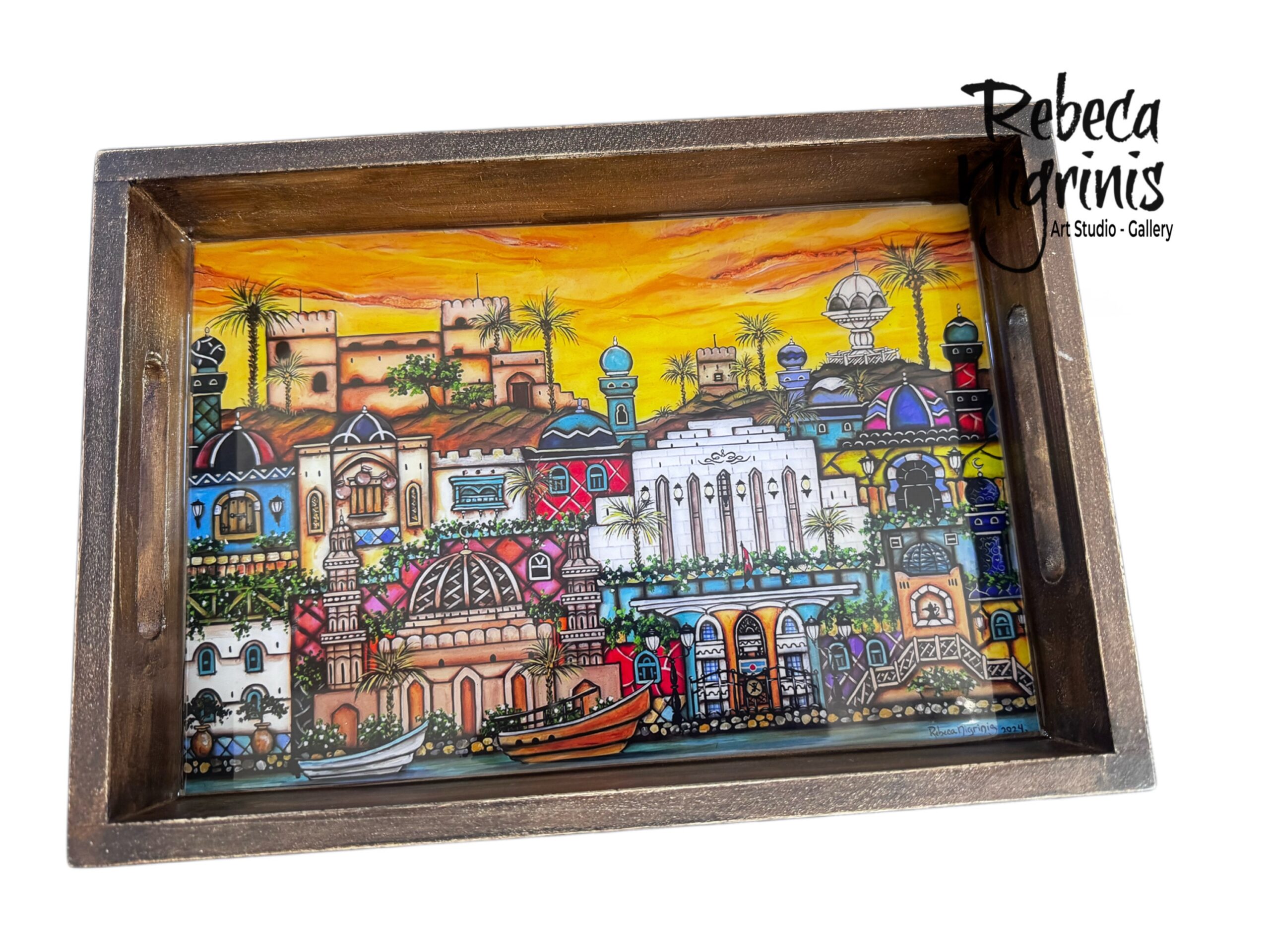 Oman Art Wooden Serving Tray – 32×22 cm – Epoxy Resin
