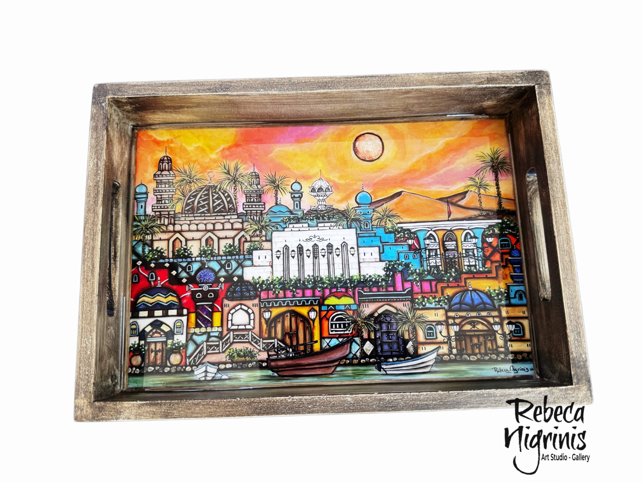 Oman Art Wooden Serving Tray – 32×22 cm – Epoxy Resin