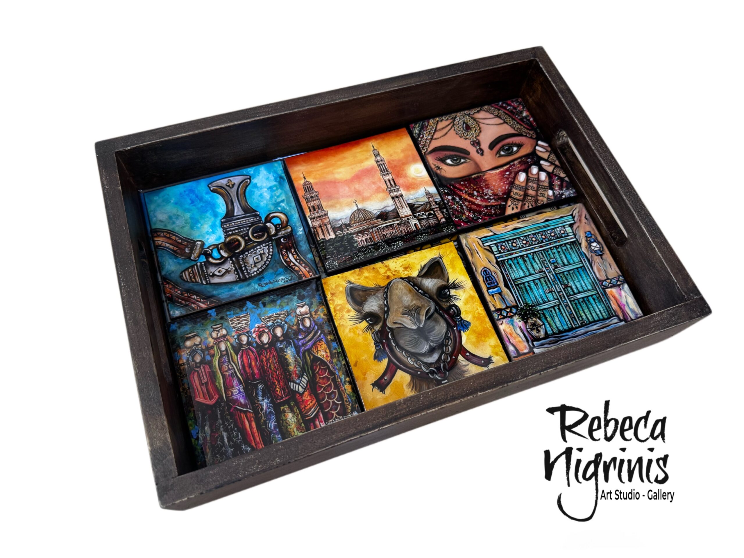 Artistic wooden Tray & Six Coasters Gift Set