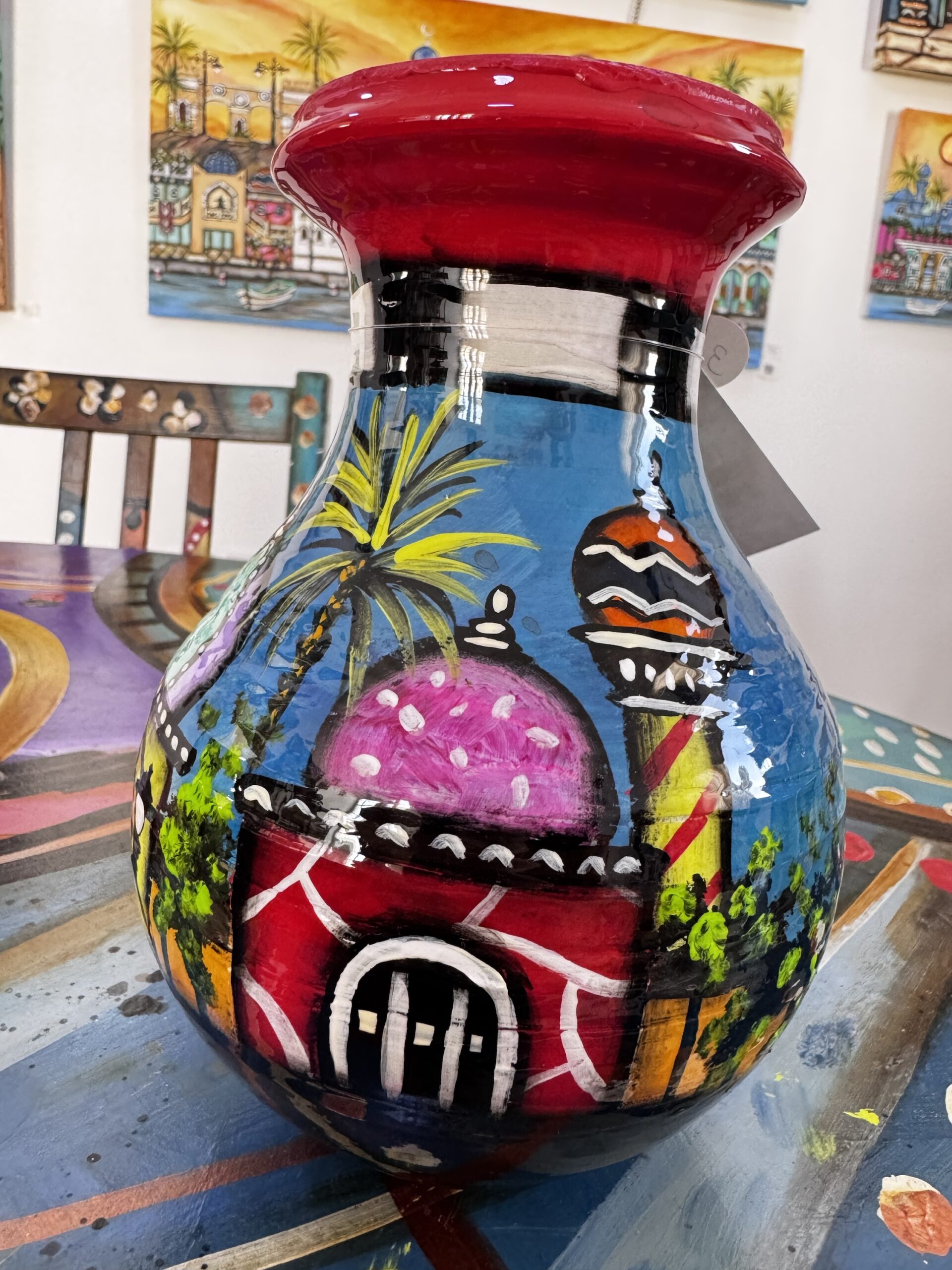 Handpainted Mini Clay vase 22 cm height