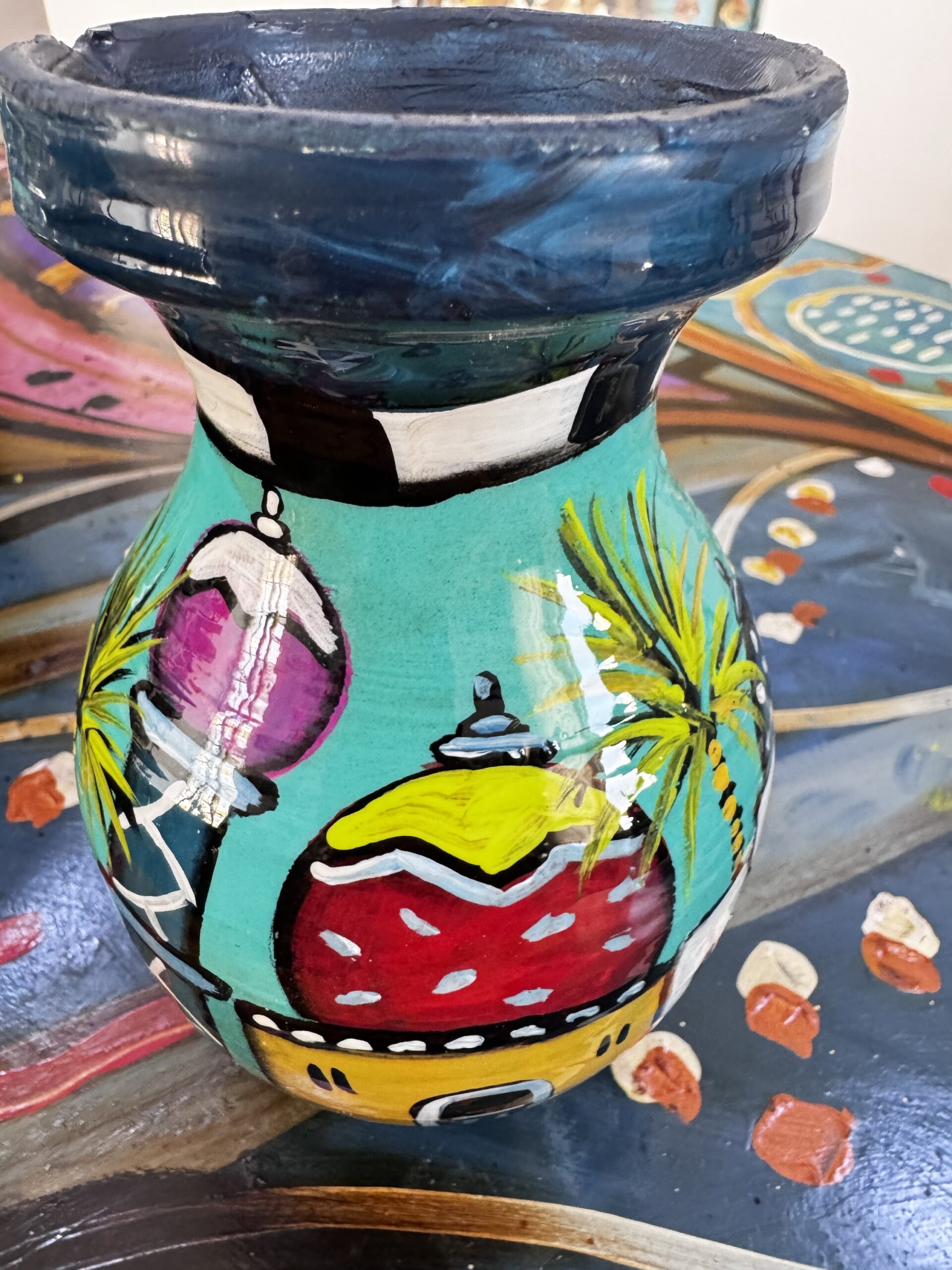 Handpainted Mini Clay vase 19 cm height