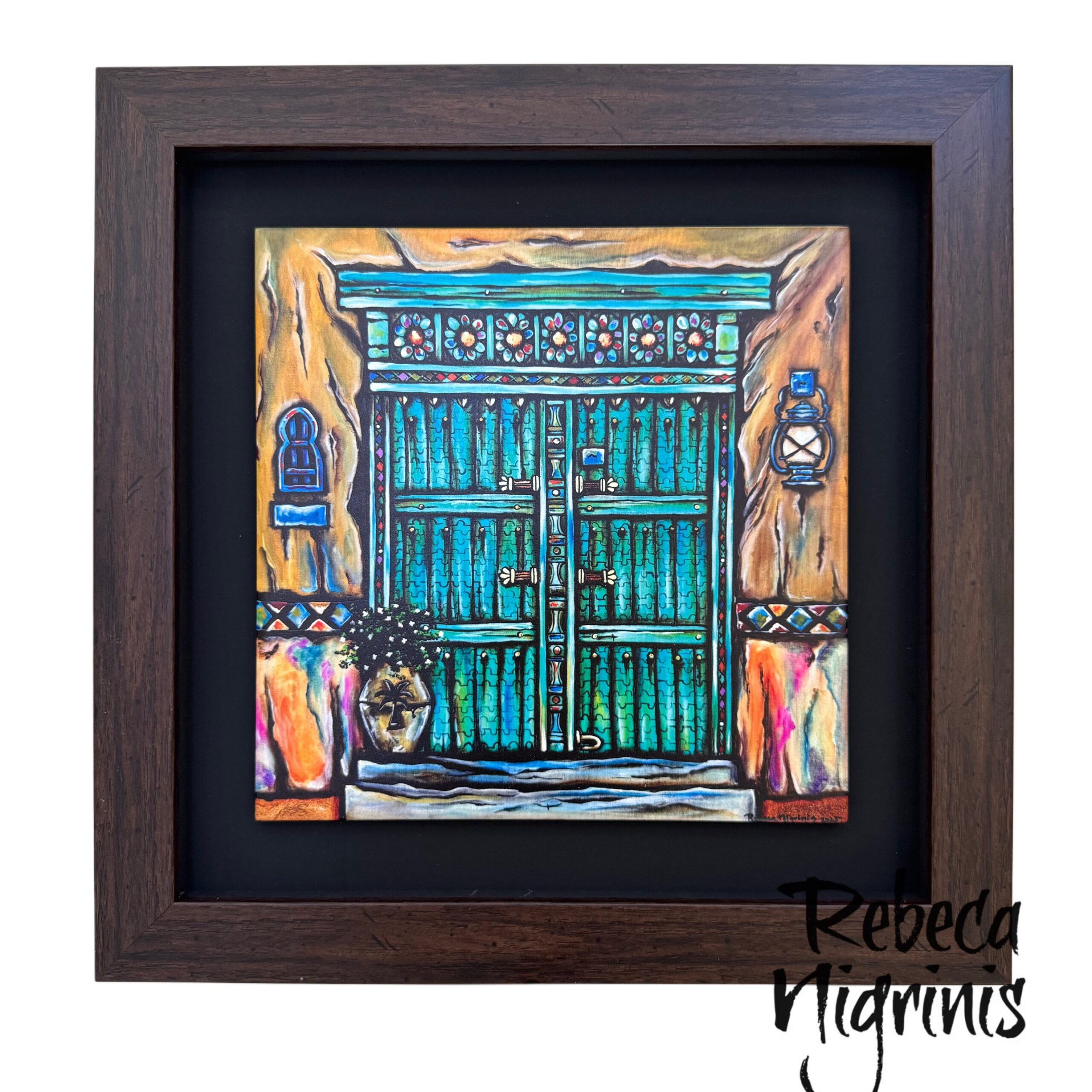 Framed ceramic Art Tile – Blue Omani Door