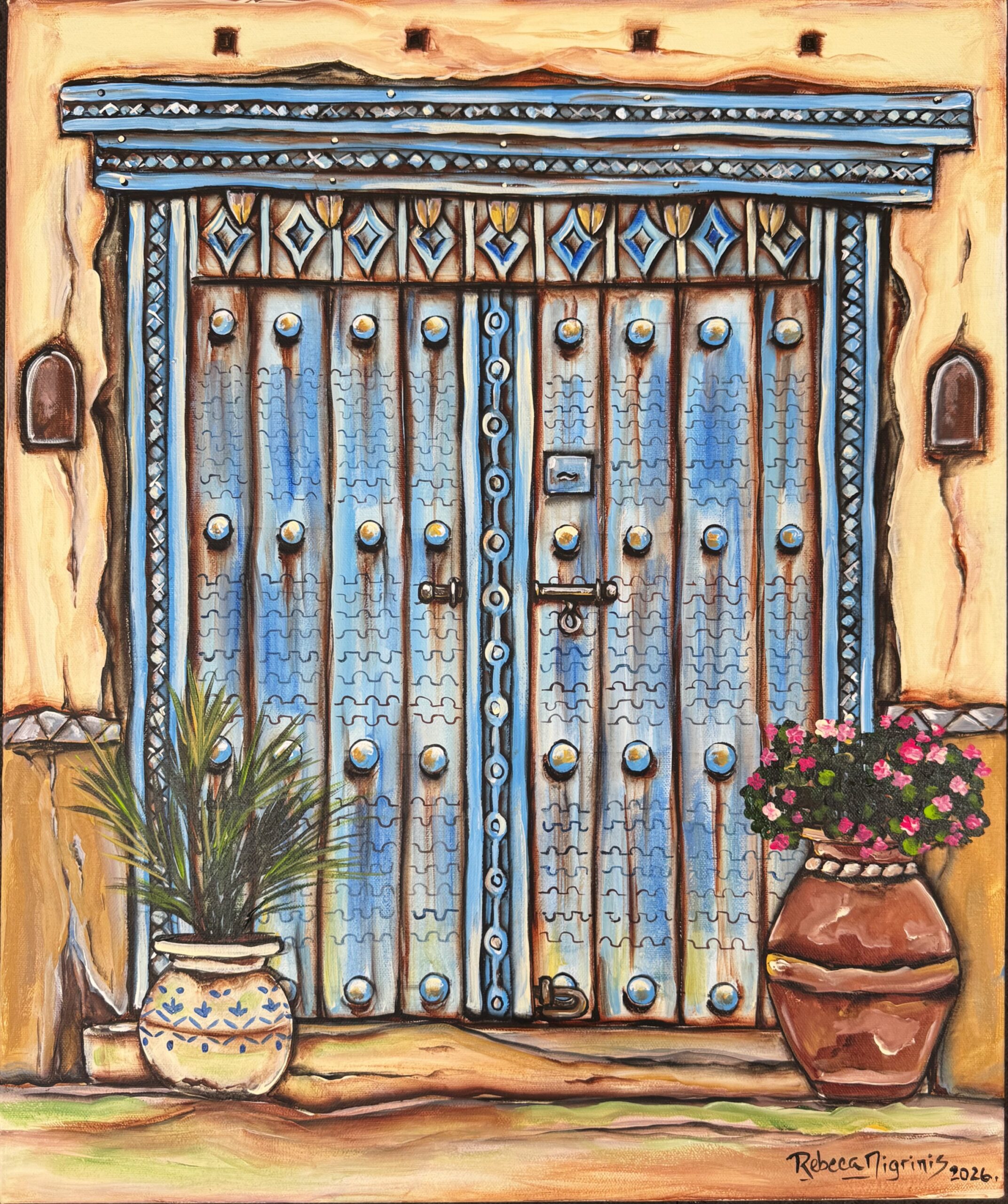 Antique door from Oman – Original artwork on canvas 60×50 cm