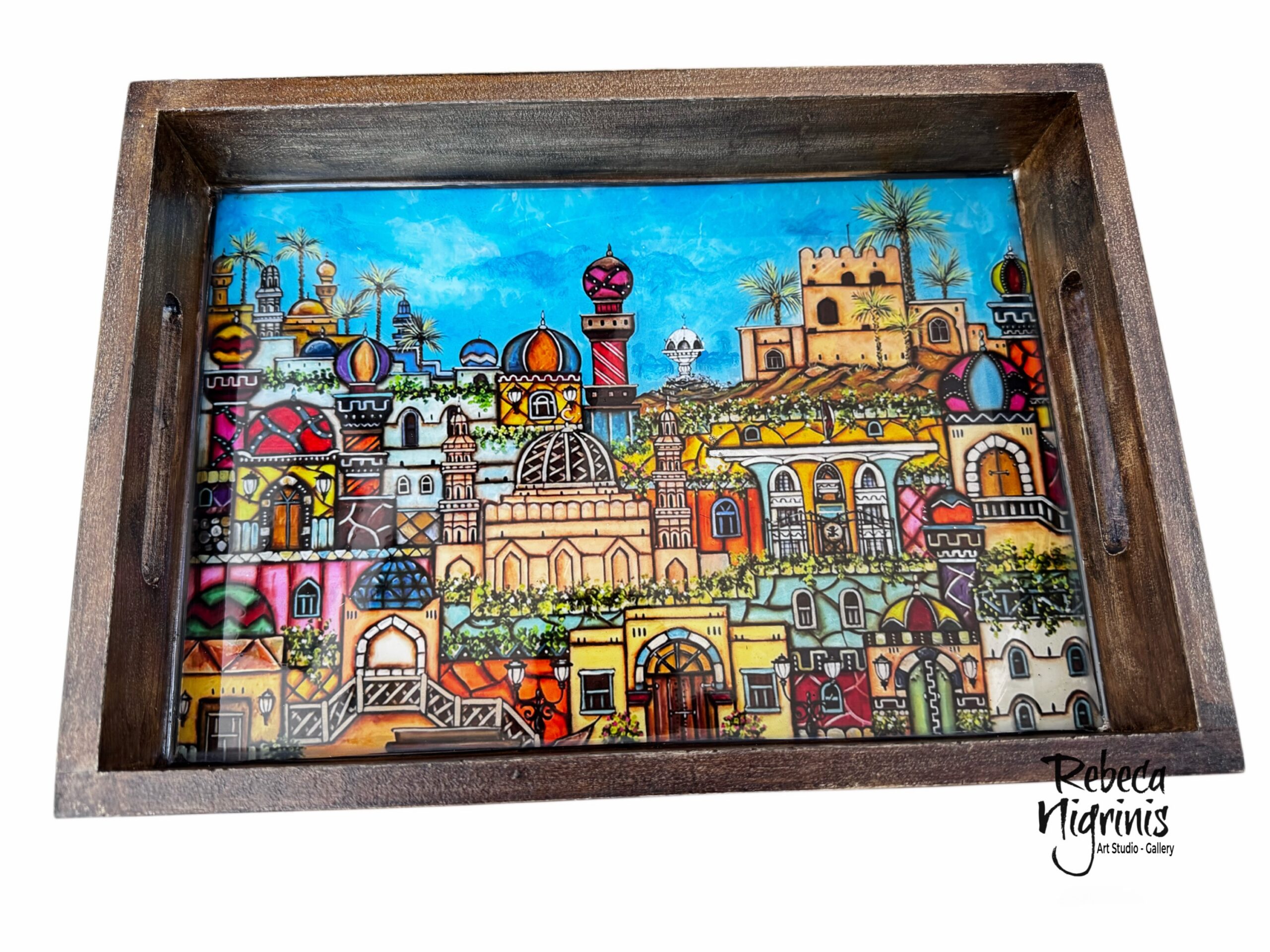 Oman Art Wooden Serving Tray – 32×22 cm – Oman inspired – Epoxy Resin
