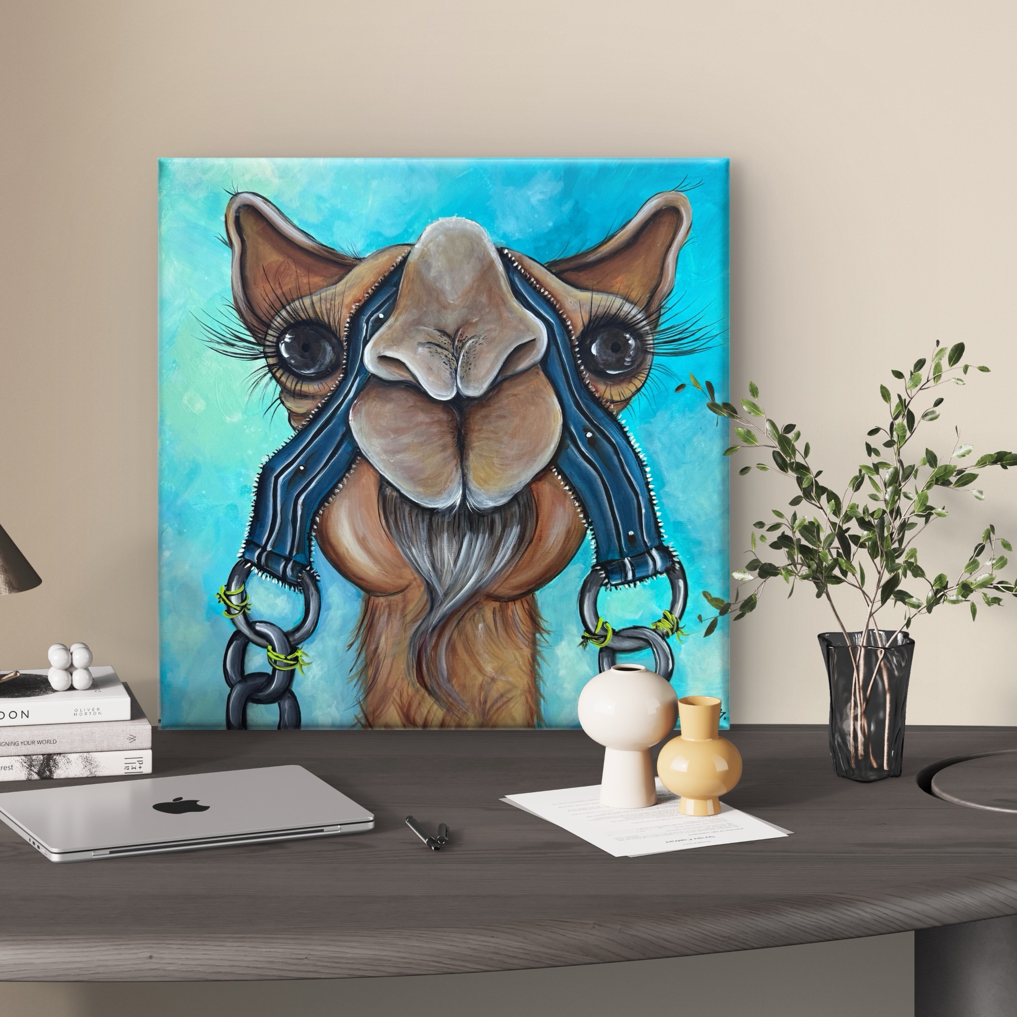 Original camel painting on canvas size 40×40 cm