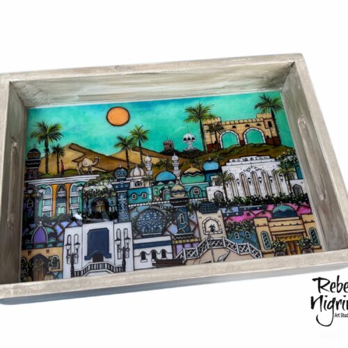 Oman Art Wooden Serving Tray – 32x22 cm - Epoxy Resin Copy