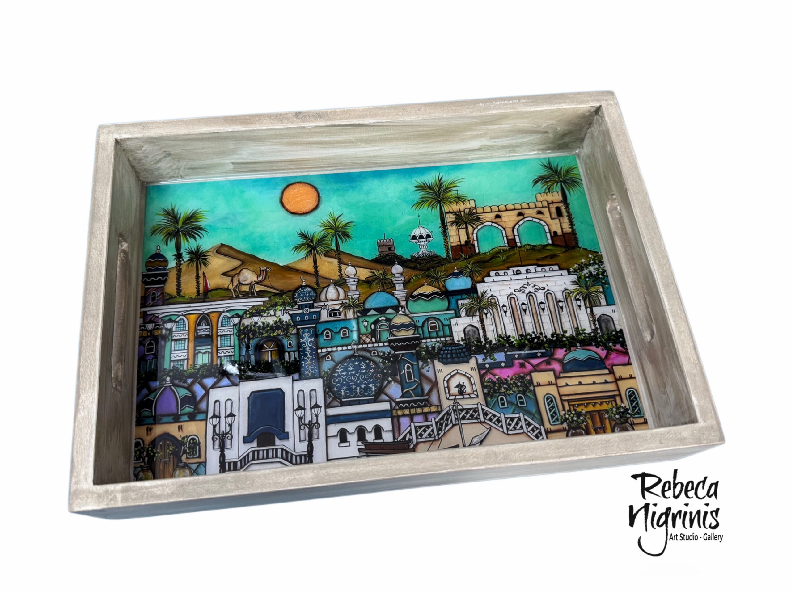 Oman Art Wooden Serving Tray – 32×22 cm – Epoxy Resin Copy