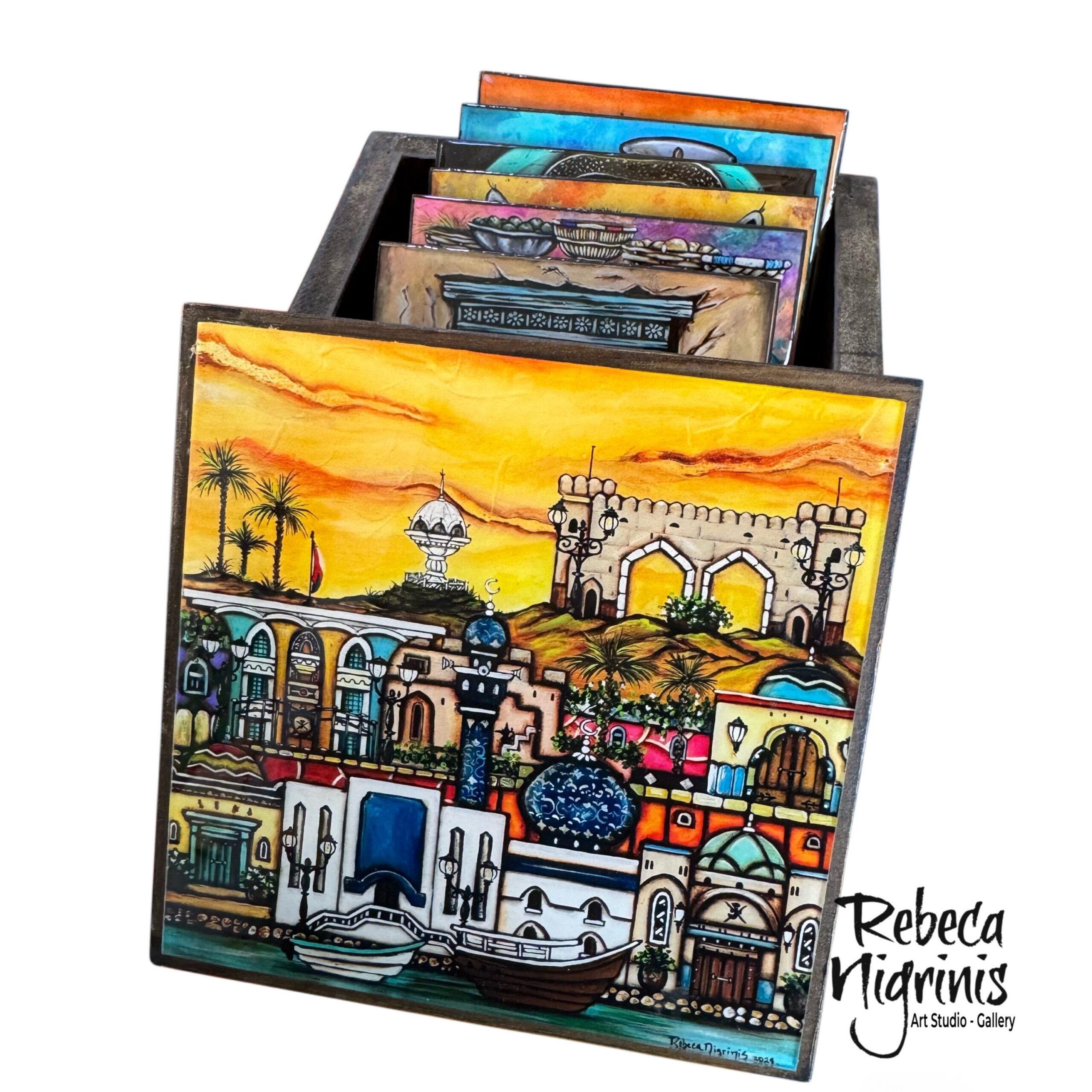 Oman-Inspired Wooden Coaster Set with Decorative Storage Box – Oman Inspiration