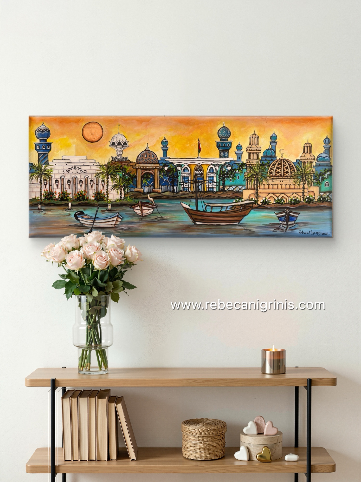 Original Acrylic Painting on Canvas – Oman Sunset 100 x 40 cm