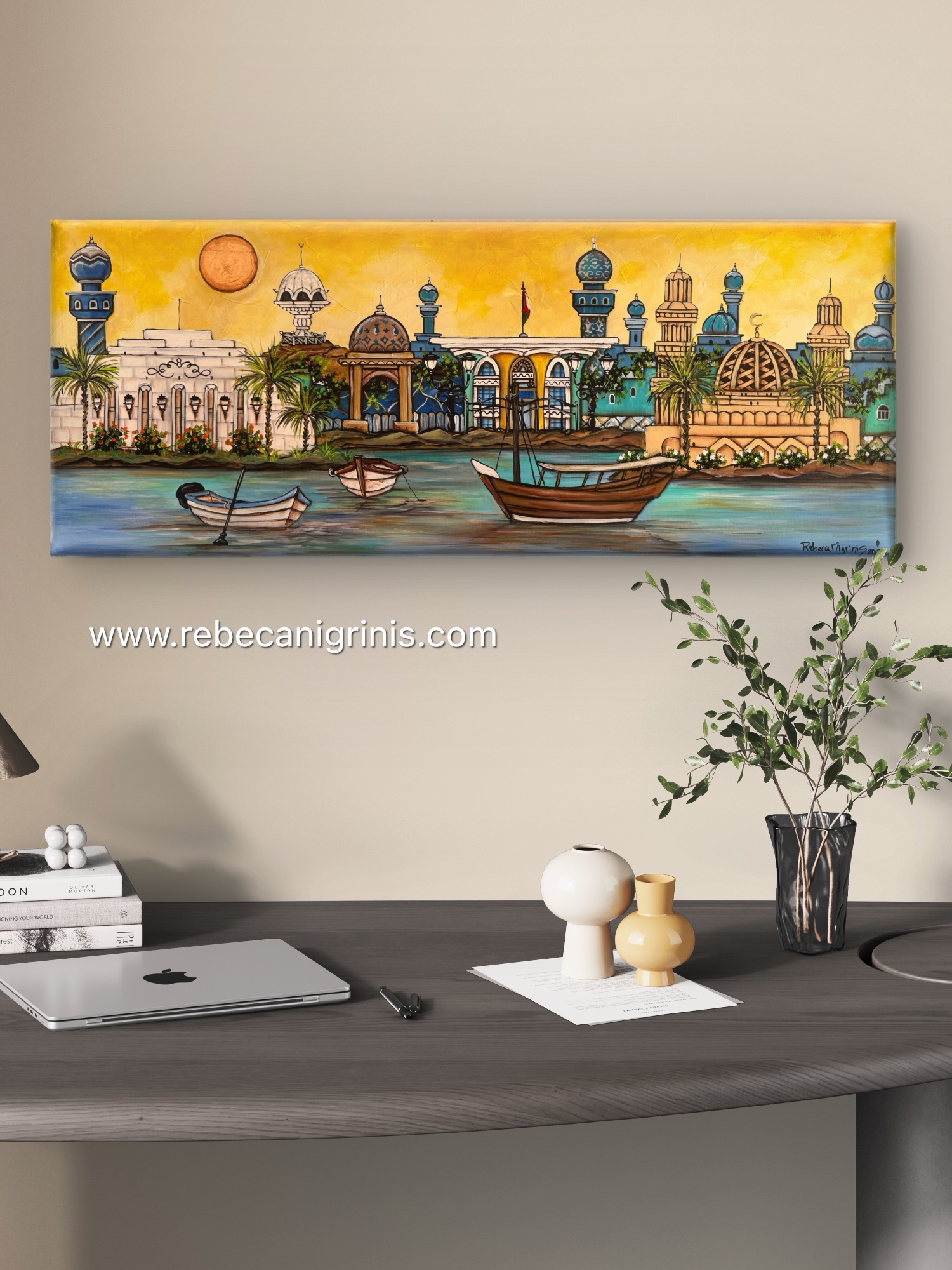 Original Acrylic Painting on Canvas – Oman Sunset 100 x 40 cm