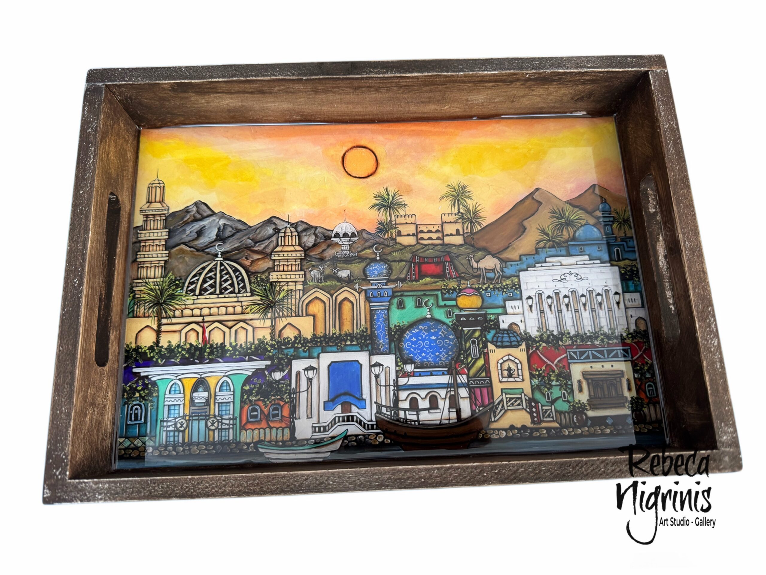 Oman Art Wooden Serving Tray – 32×22 cm – Epoxy Resin