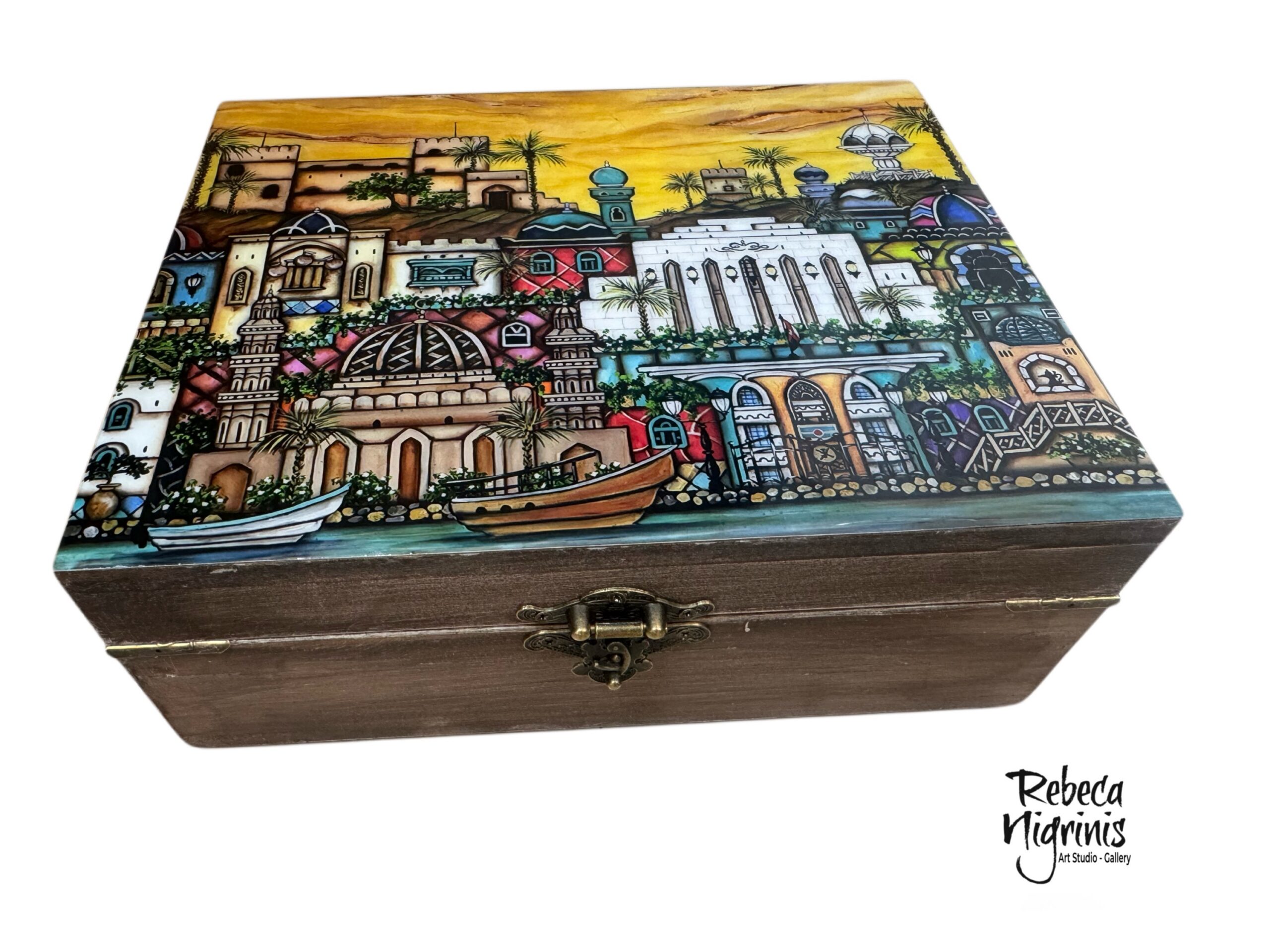 Decorative Tea Box – Six removable compartments – distressed wood