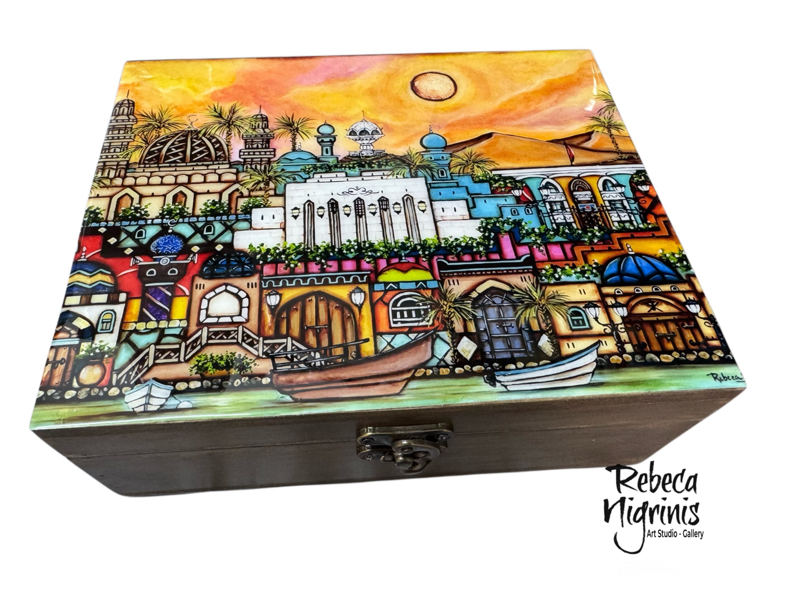 Decorative Tea Box – Oman Inspired Six removable compartments – distressed wood