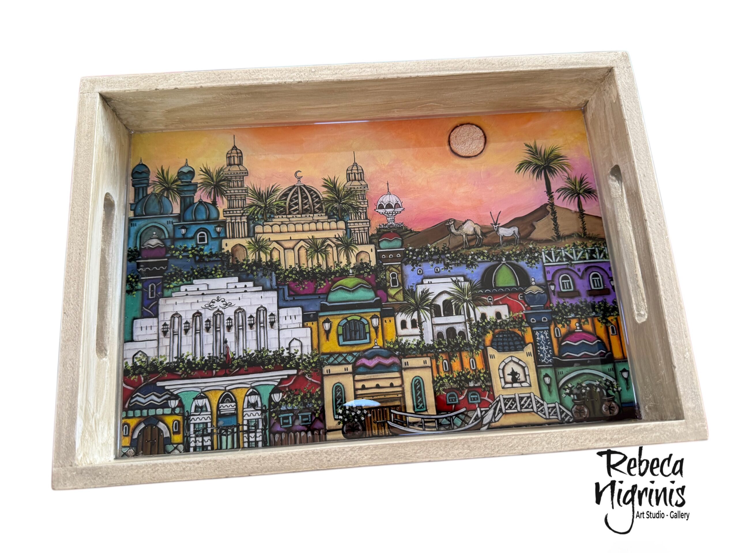 Oman Art Wooden Serving Tray – 32×22 cm – Epoxy Resin