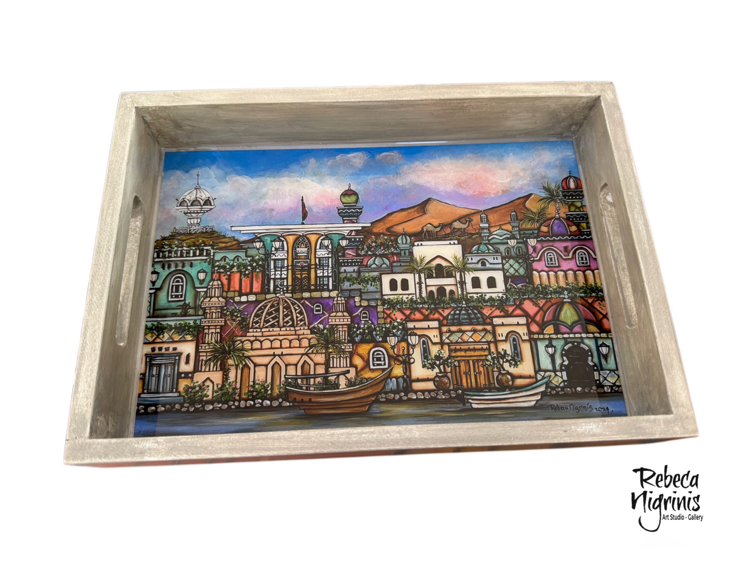 Oman Art Wooden Serving Tray – 32×22 cm – Epoxy Resin