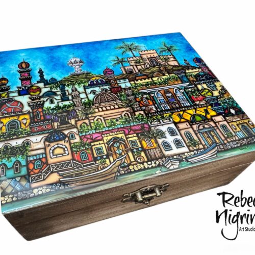 Decorative Tea Box - Oman Inspired Six removable compartments - distressed wood