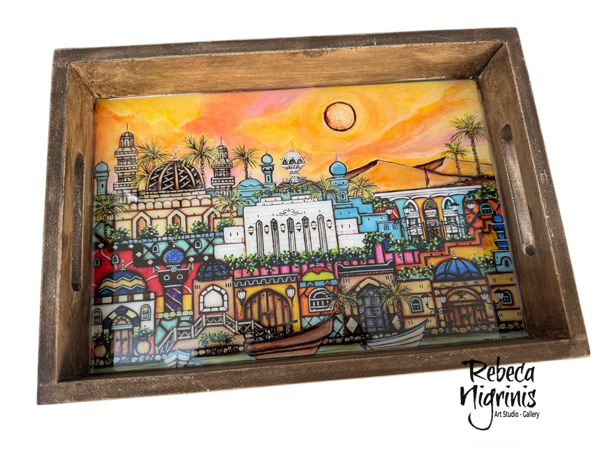 Oman Art Wooden Serving Tray – 32×22 cm – Oman inspired – Epoxy Resin