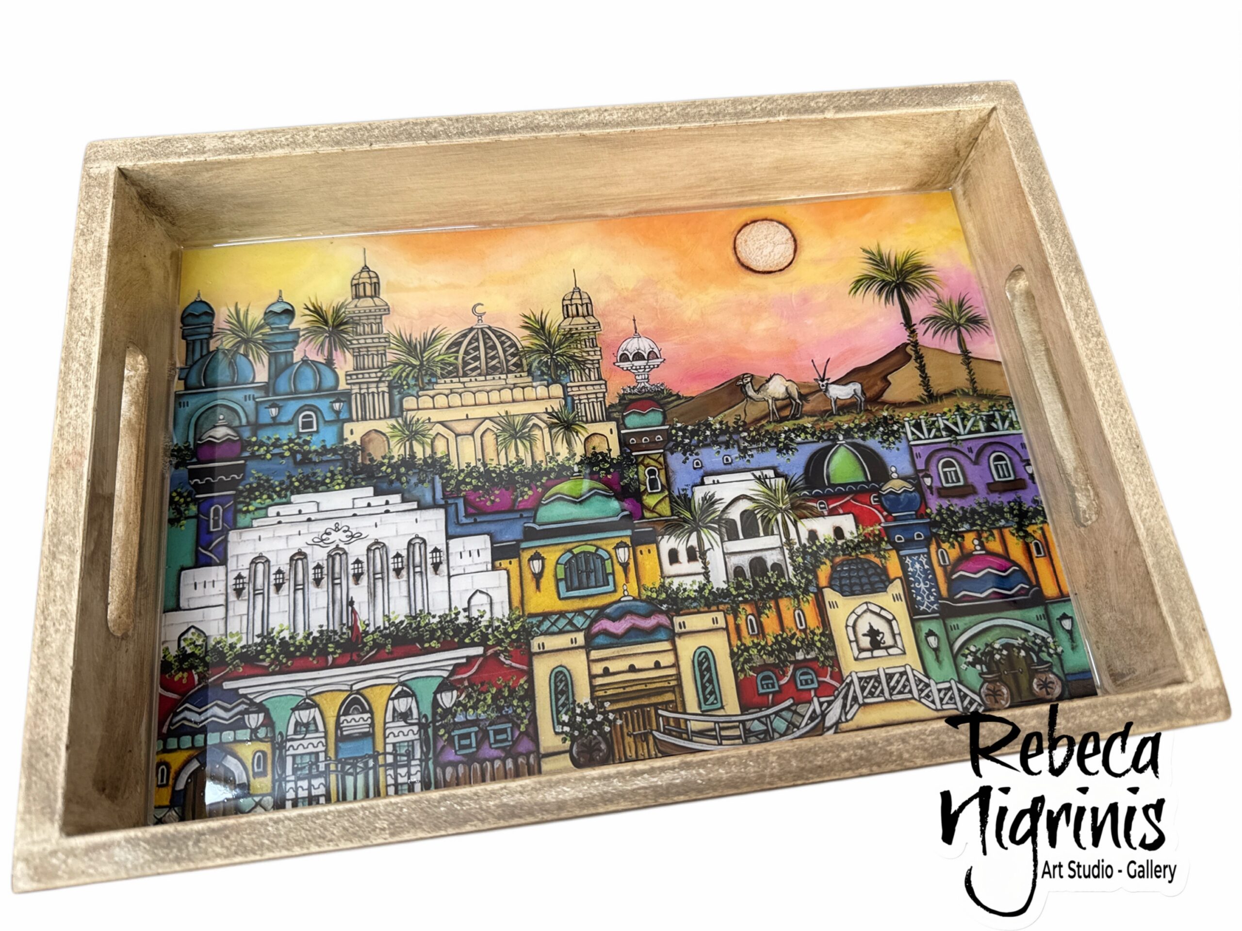 Oman Art Wooden Serving Tray – 32×22 cm – Epoxy Resin