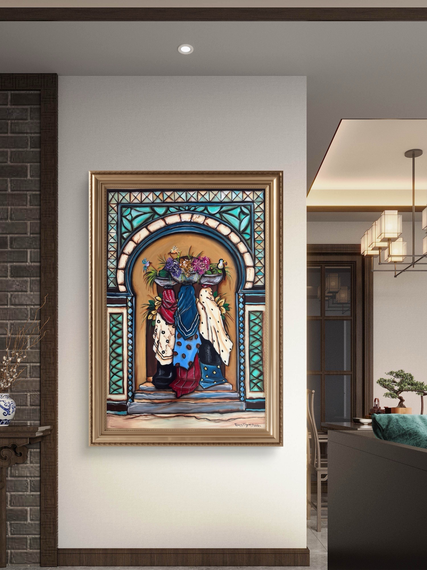 Women through Arch – Original artwork 80×60 cm