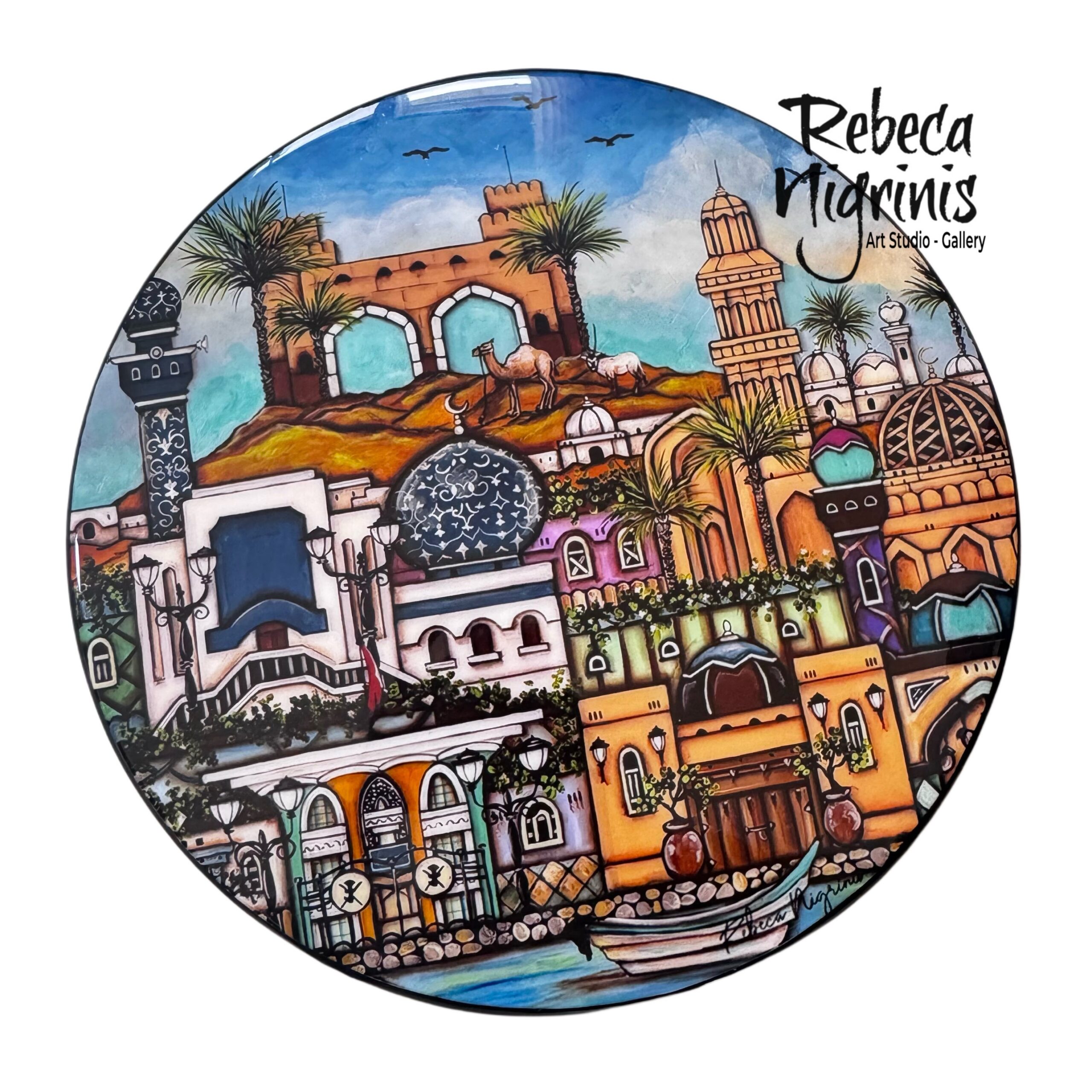 Artistic Lazy Susan – Oman Landmarks / Resin Sealed | 38 cm Diameter