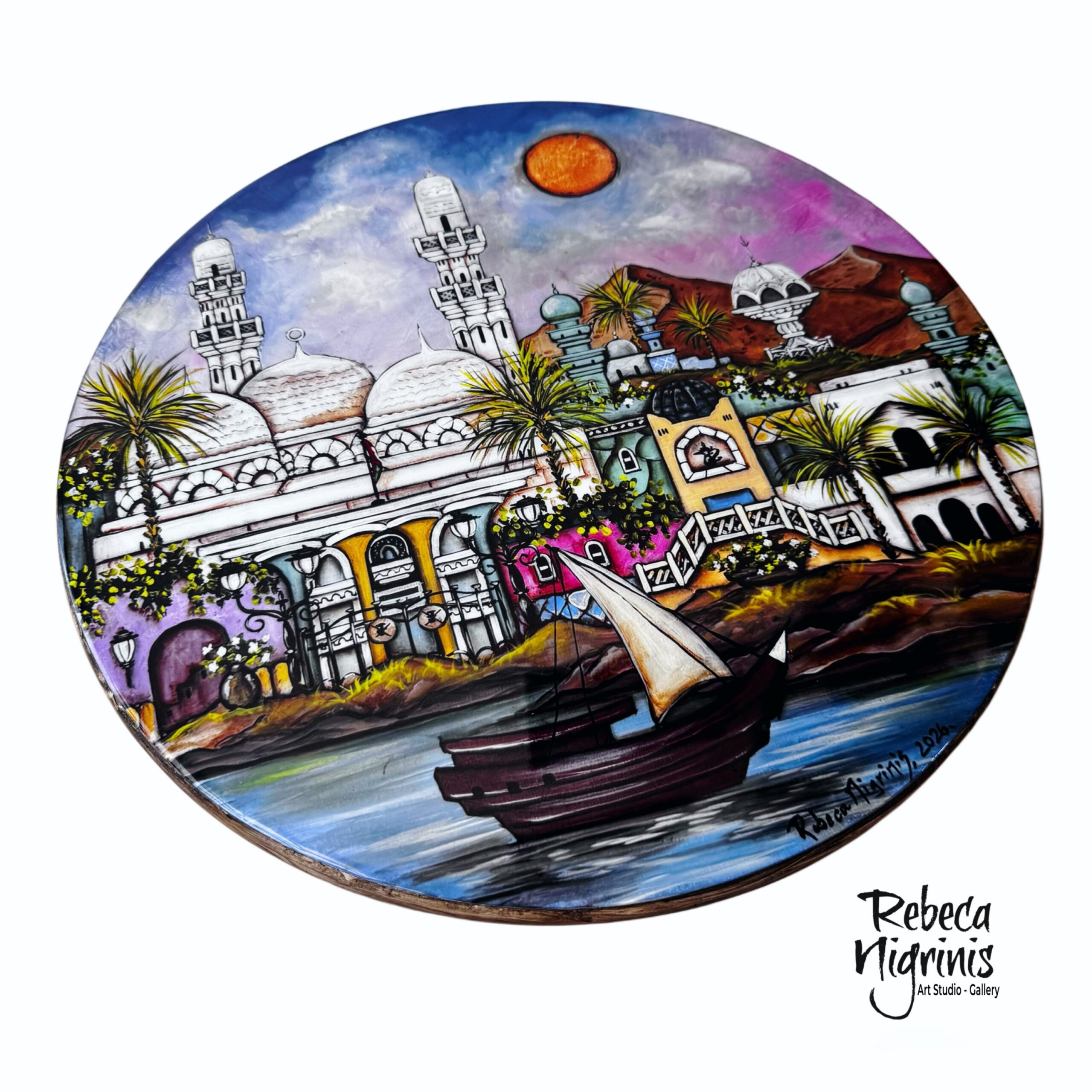Artistic Lazy Susan – Oman Landmarks / Resin Sealed | 38 cm Diameter