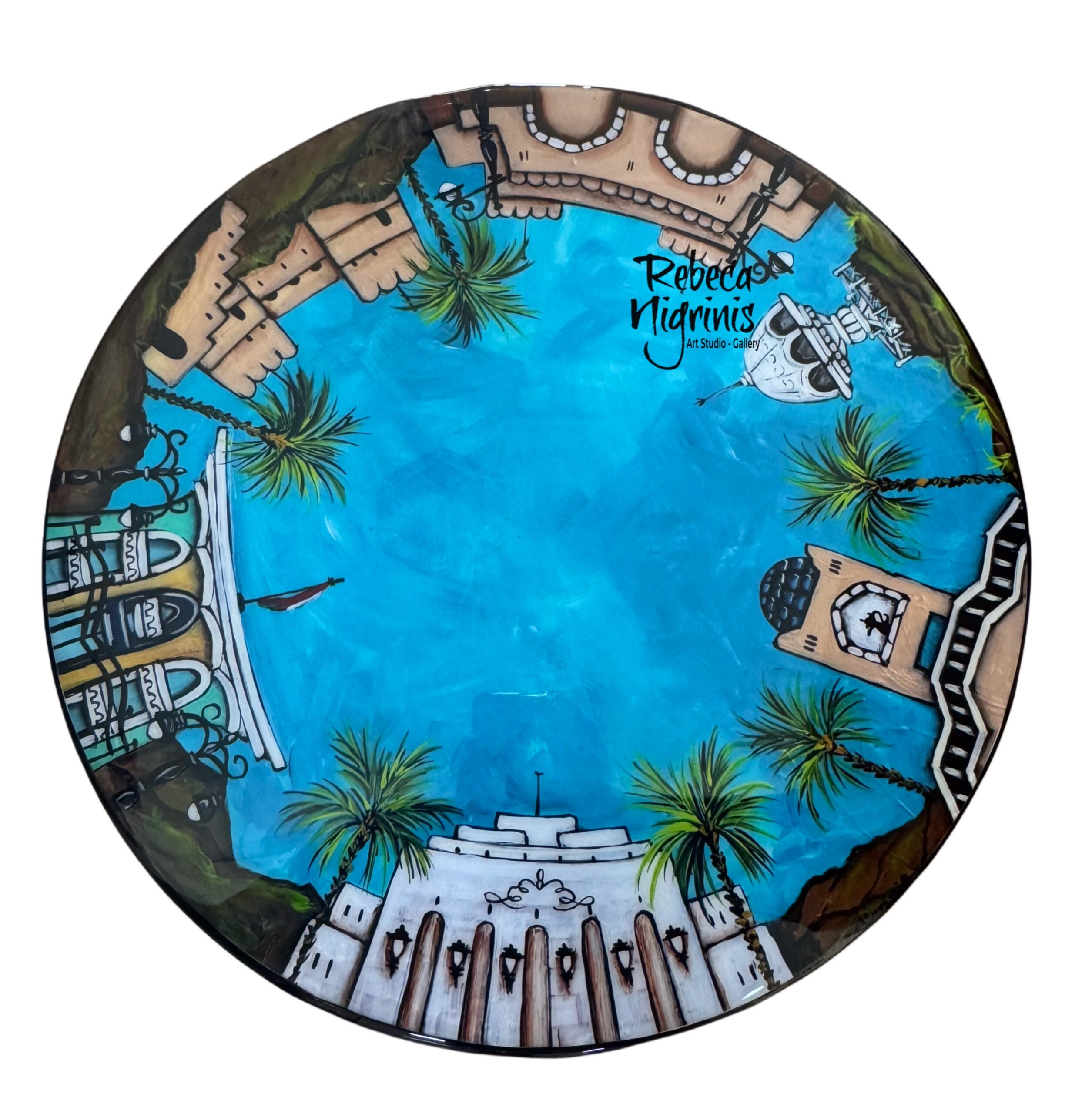 Artistic Lazy Susan – Oman Landmarks / Resin Sealed | 38 cm Diameter