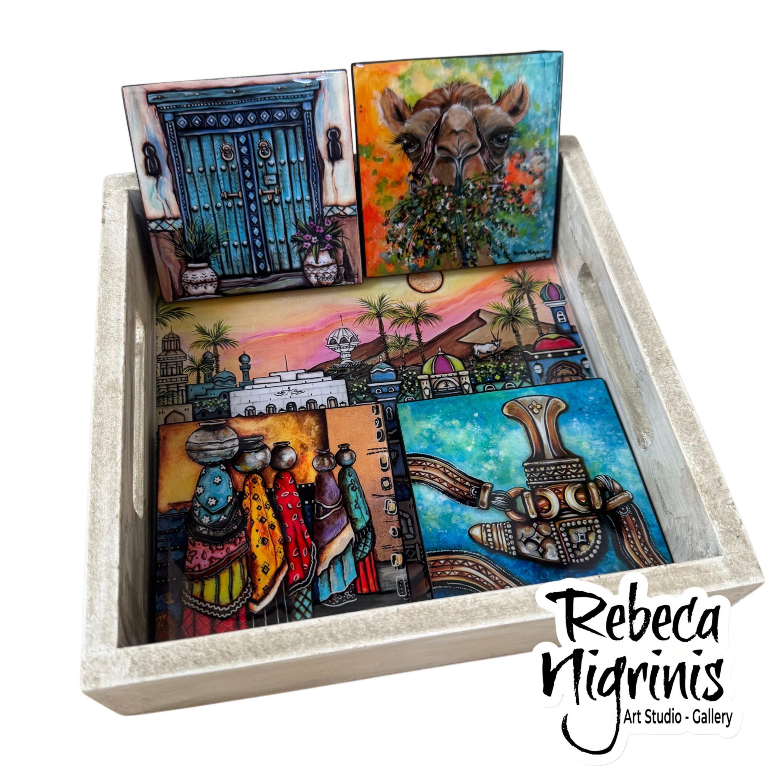 Artistic Tray & Four Coasters Gift Set