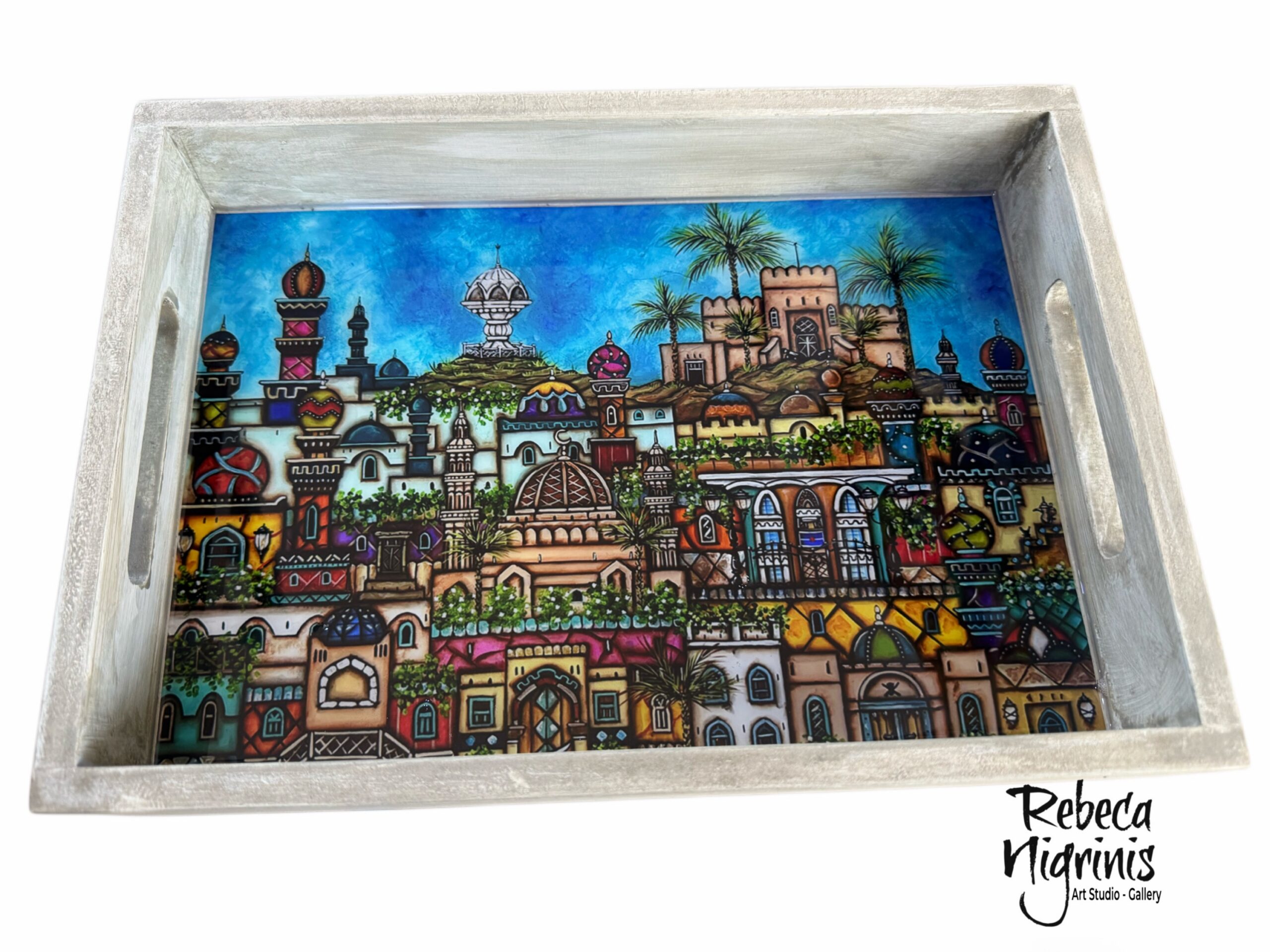 Oman Art Wooden Serving Tray – 32×22 cm – Epoxy Resin