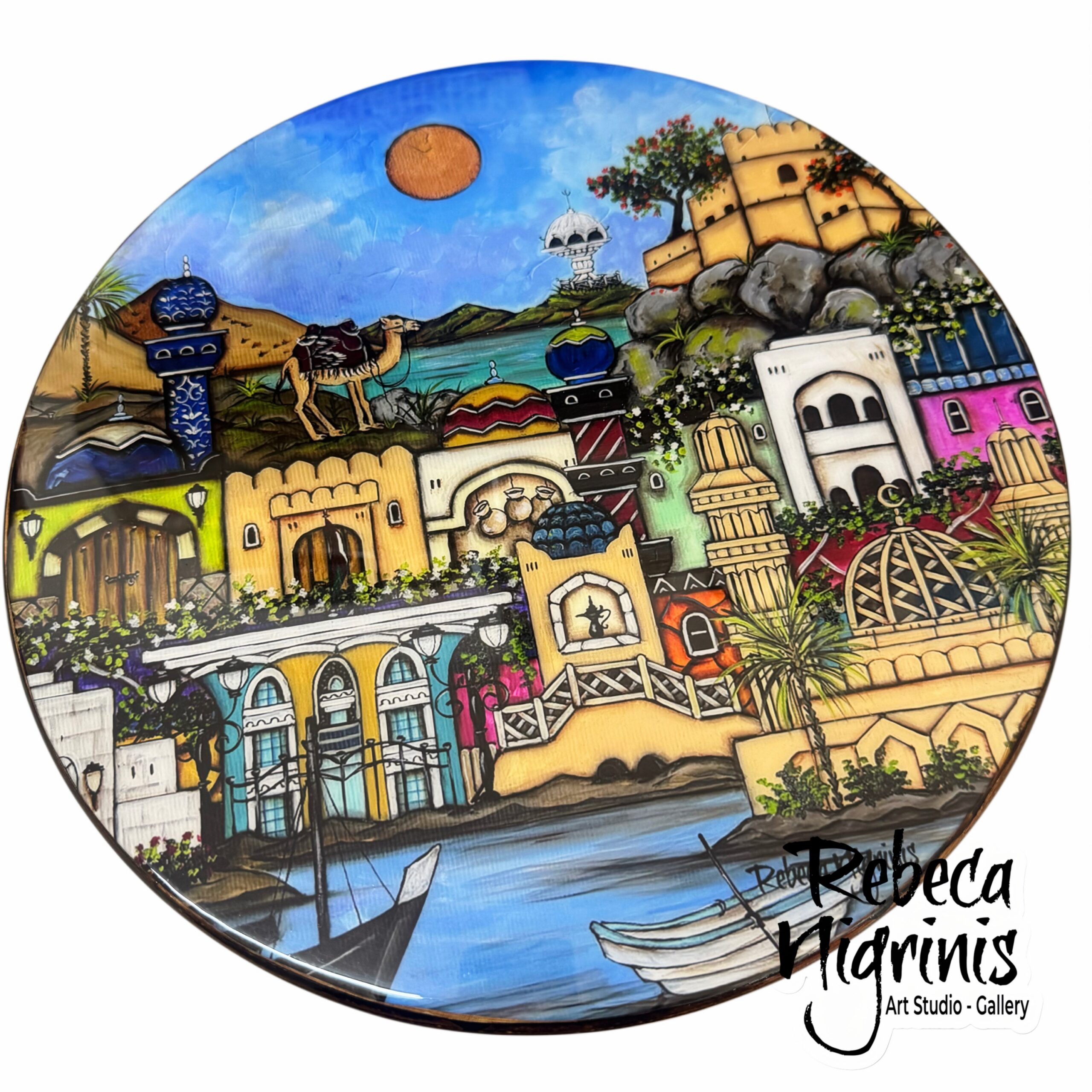 Artistic Lazy Susan – Oman Landmarks / Resin Sealed | 38 cm Diameter