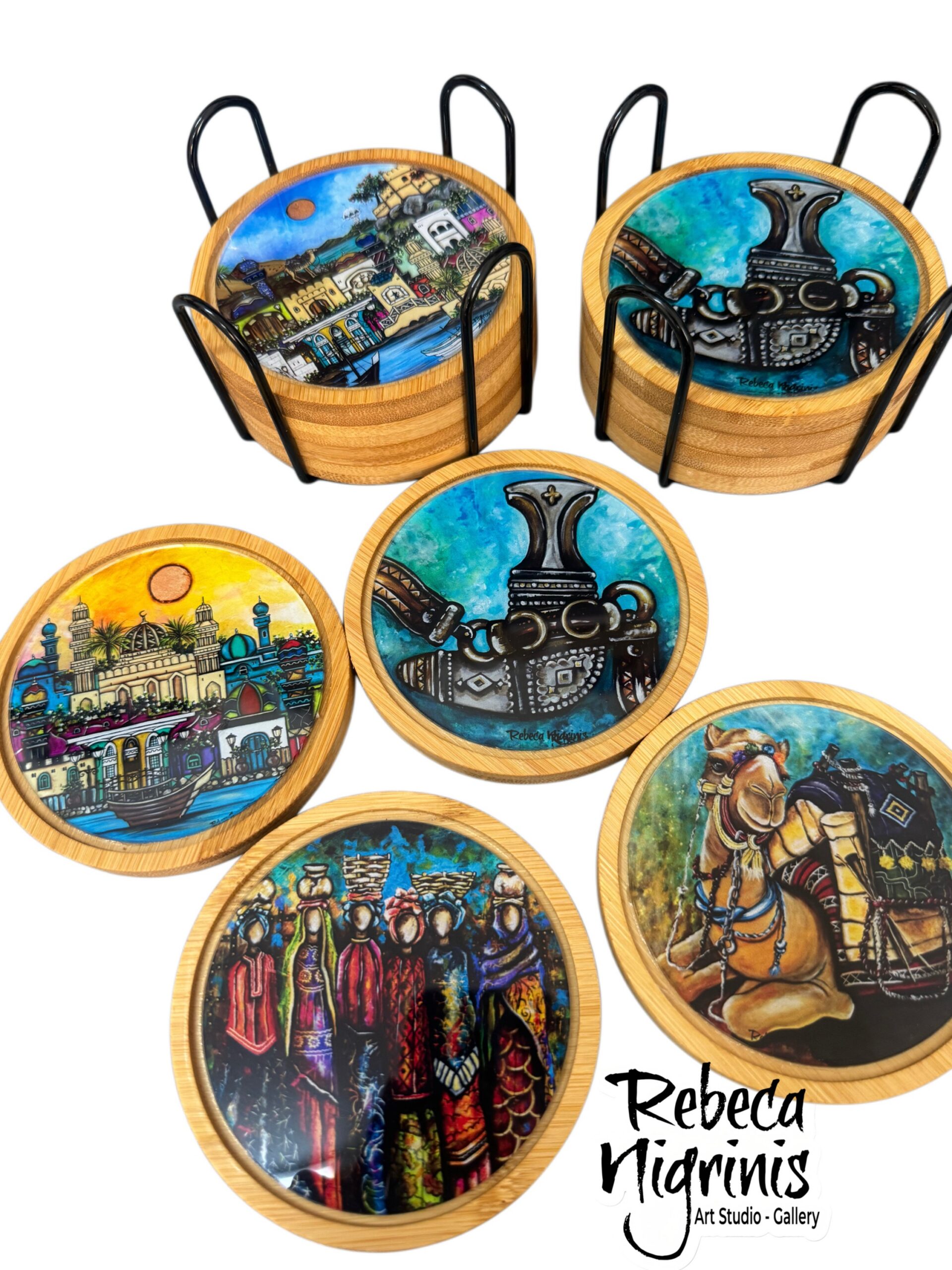 Round Wooden Coaster Set – Set of 4