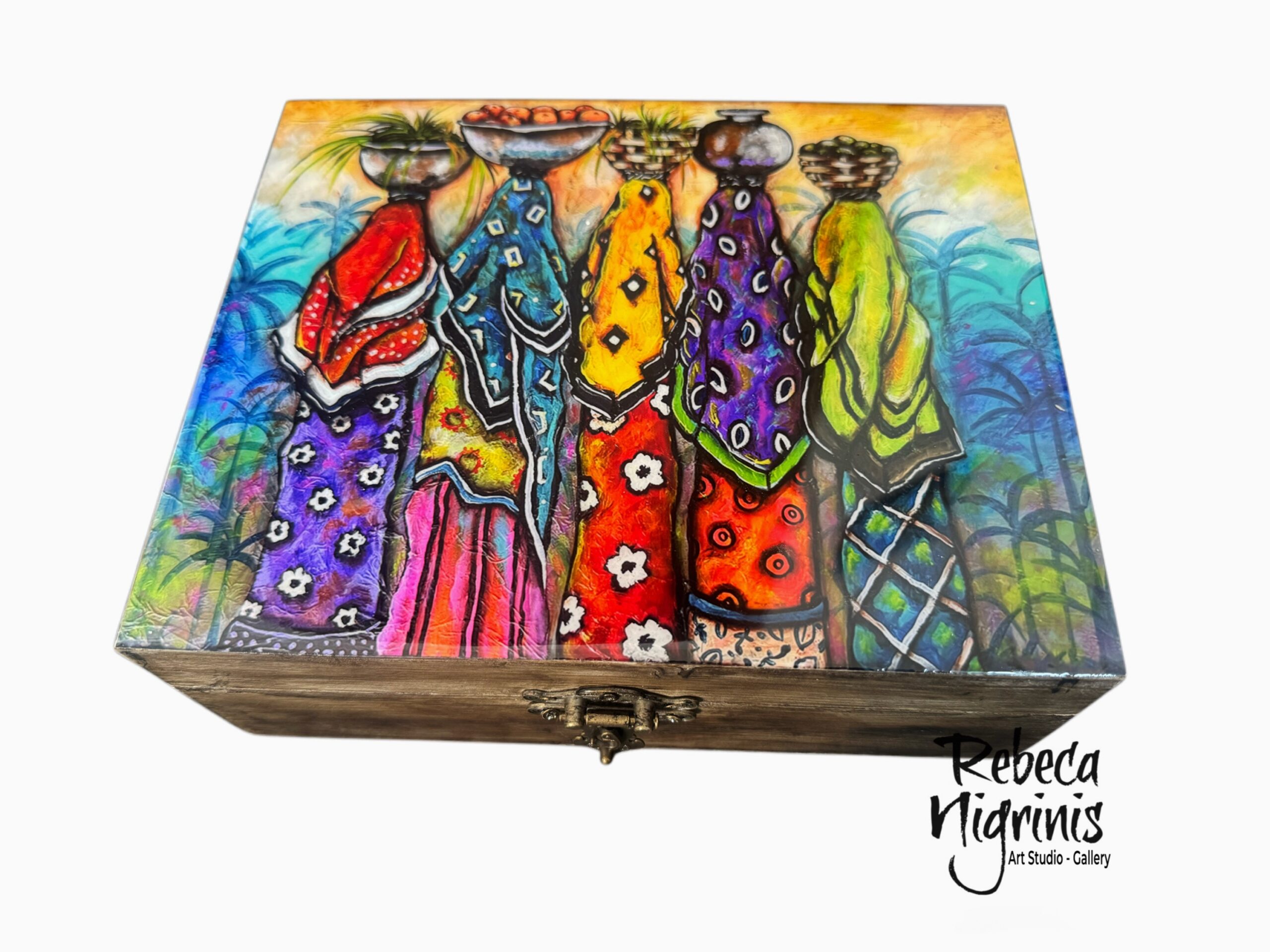 Decorative Tea Box – Six removable compartments – distressed wood