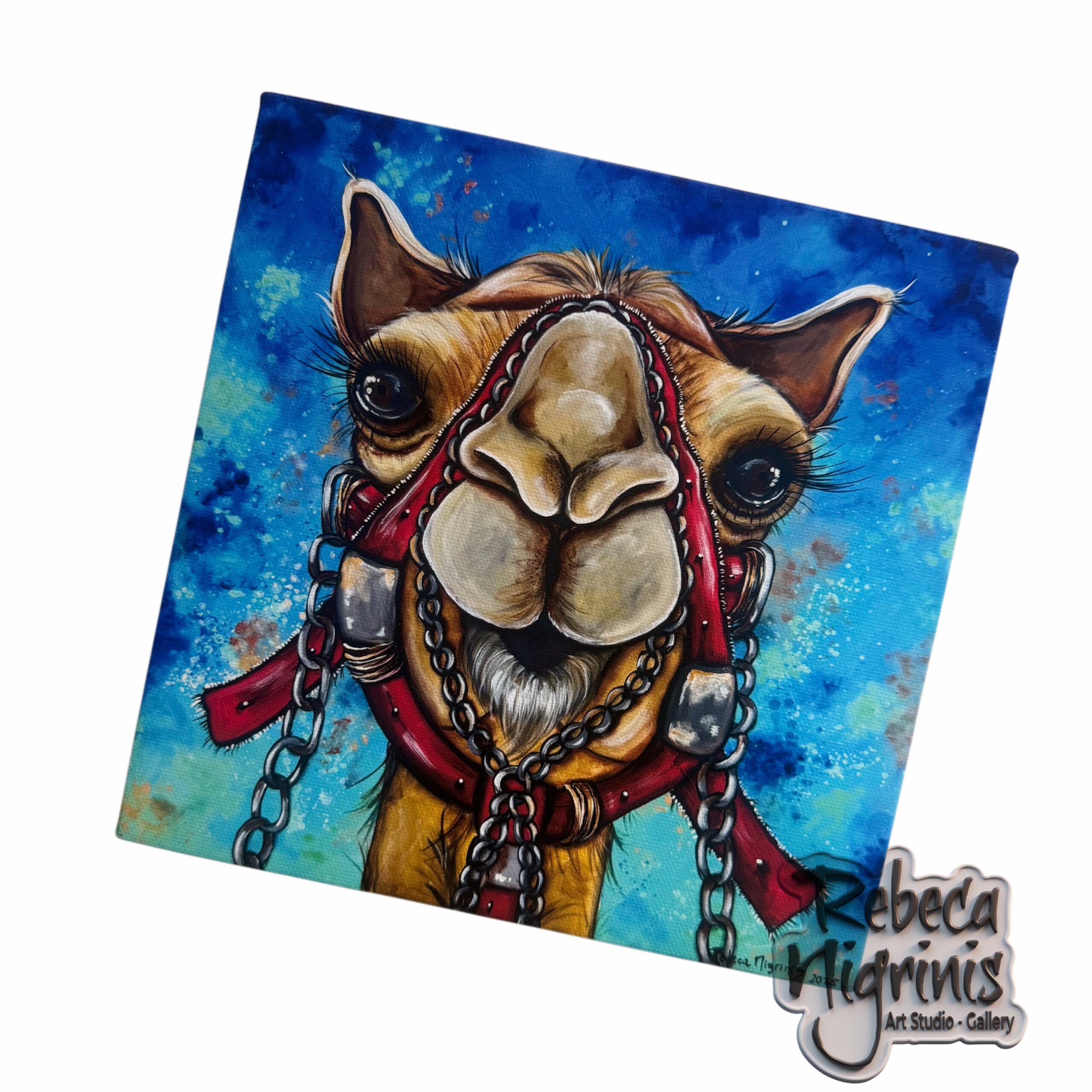 Art print on stretched canvas 20×20 cm – Blue Camel