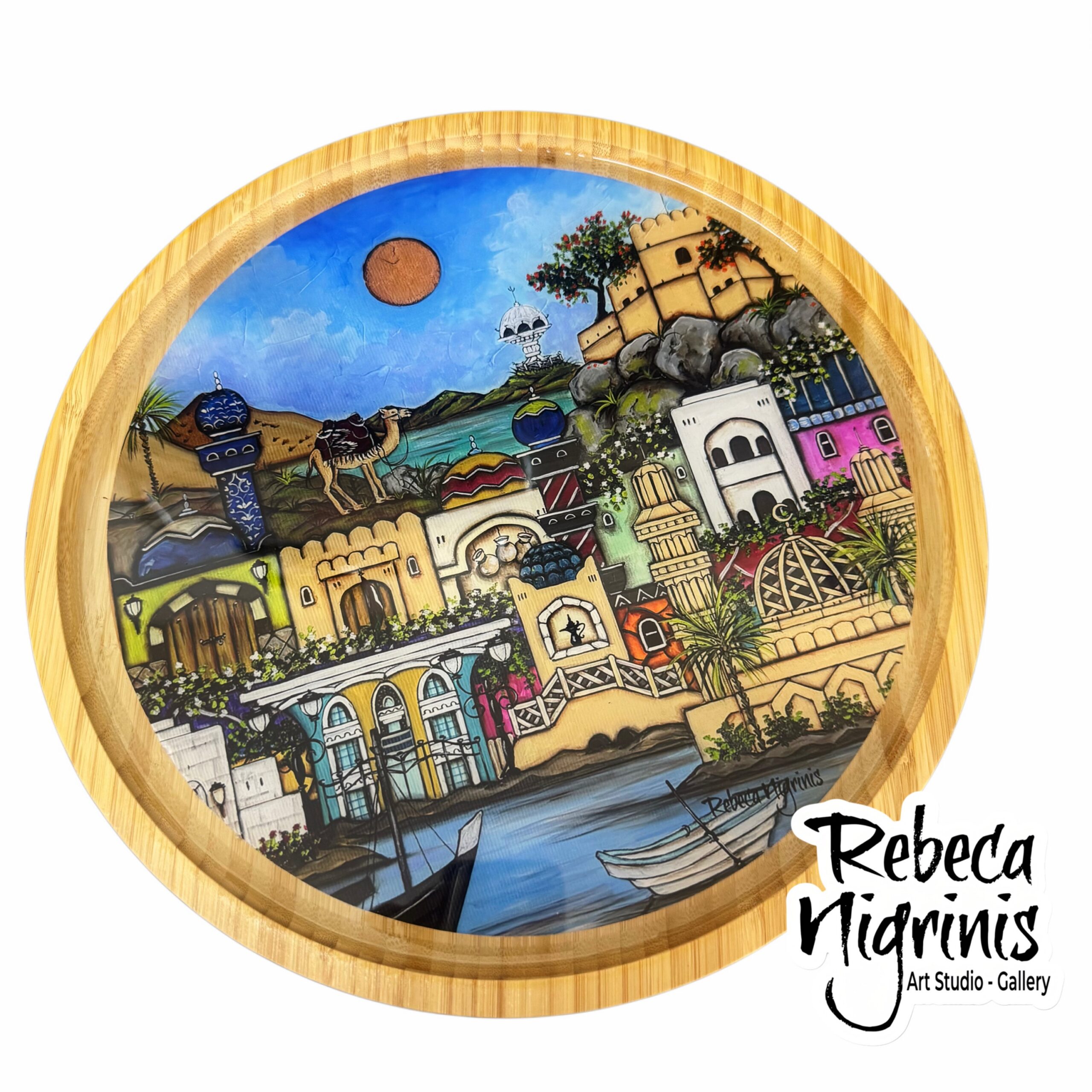 Oman-Inspired Round Wooden Tray – 30 cm diameter