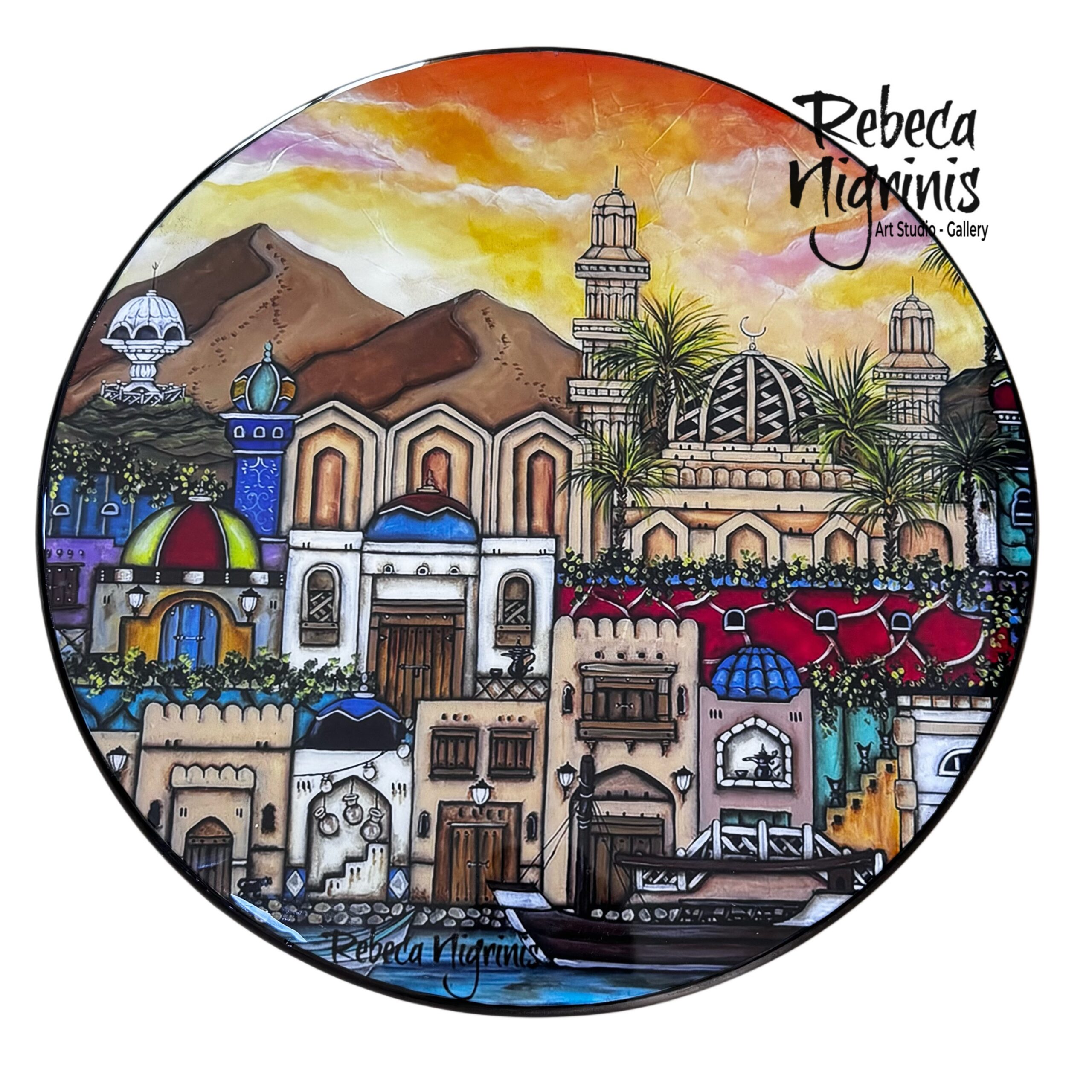 Artistic Lazy Susan – Oman Landmarks / Resin Sealed | 38 cm Diameter