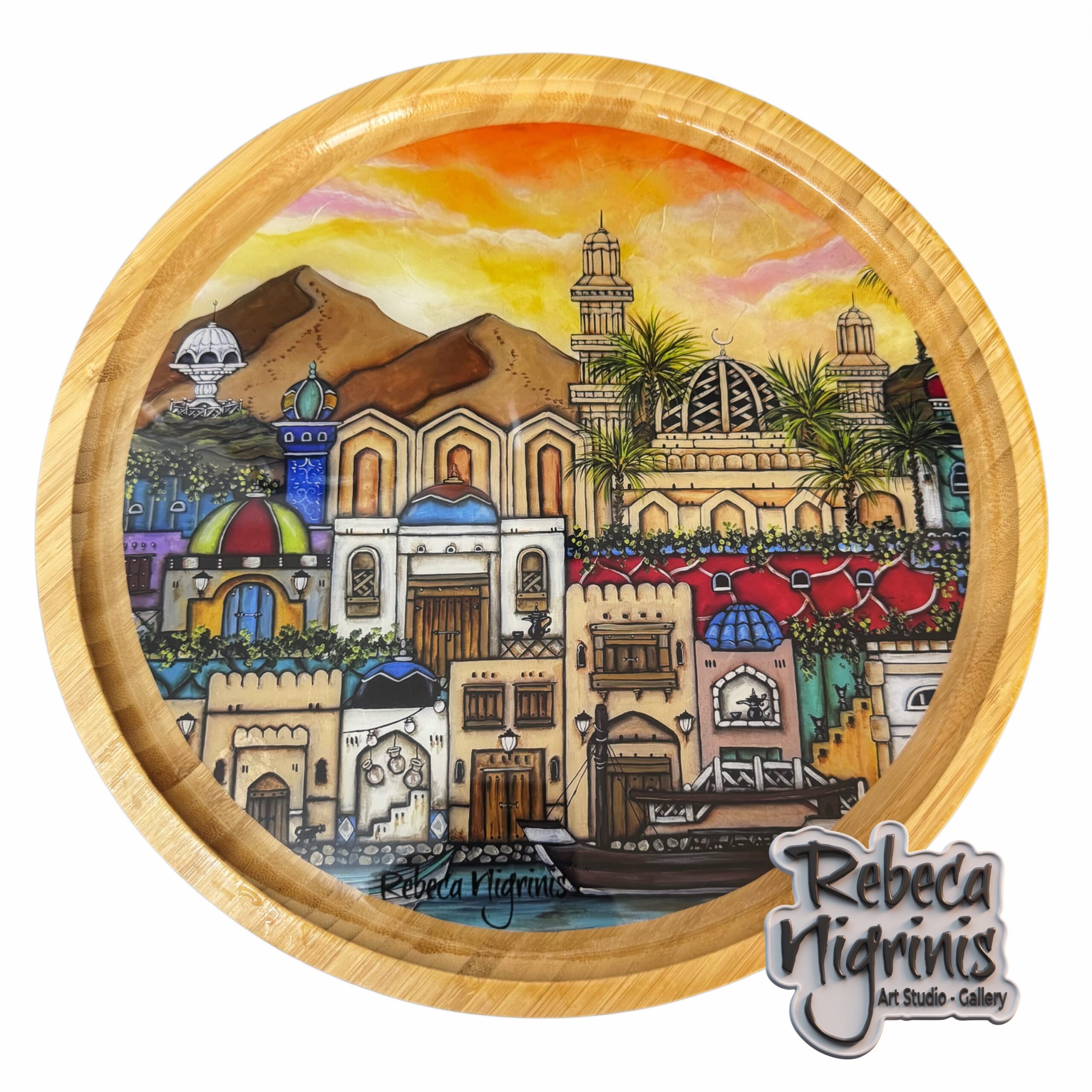 Oman-Inspired Round Wooden Tray – 30 cm diameter