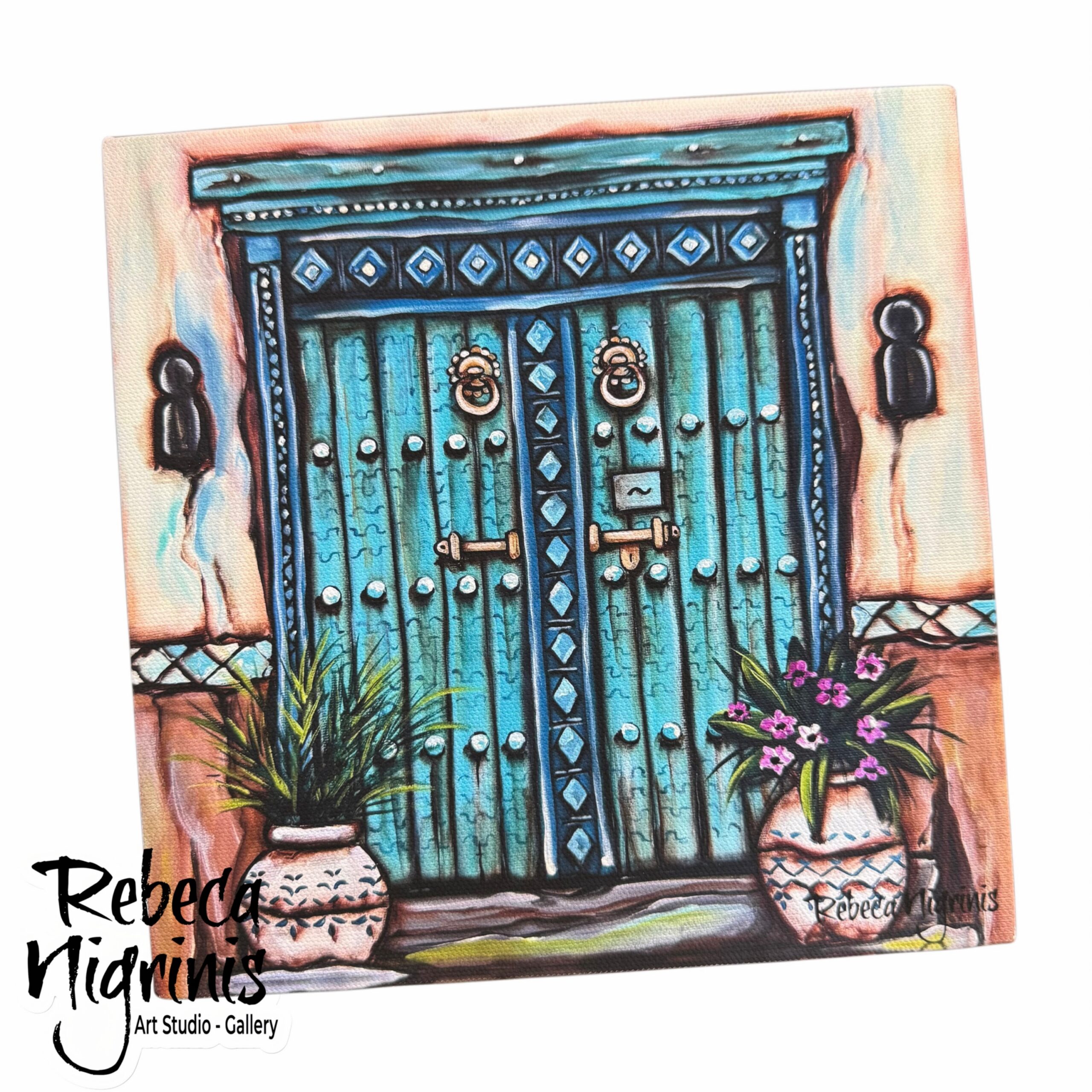 Art print on stretched canvas 20×20 cm – Blue door