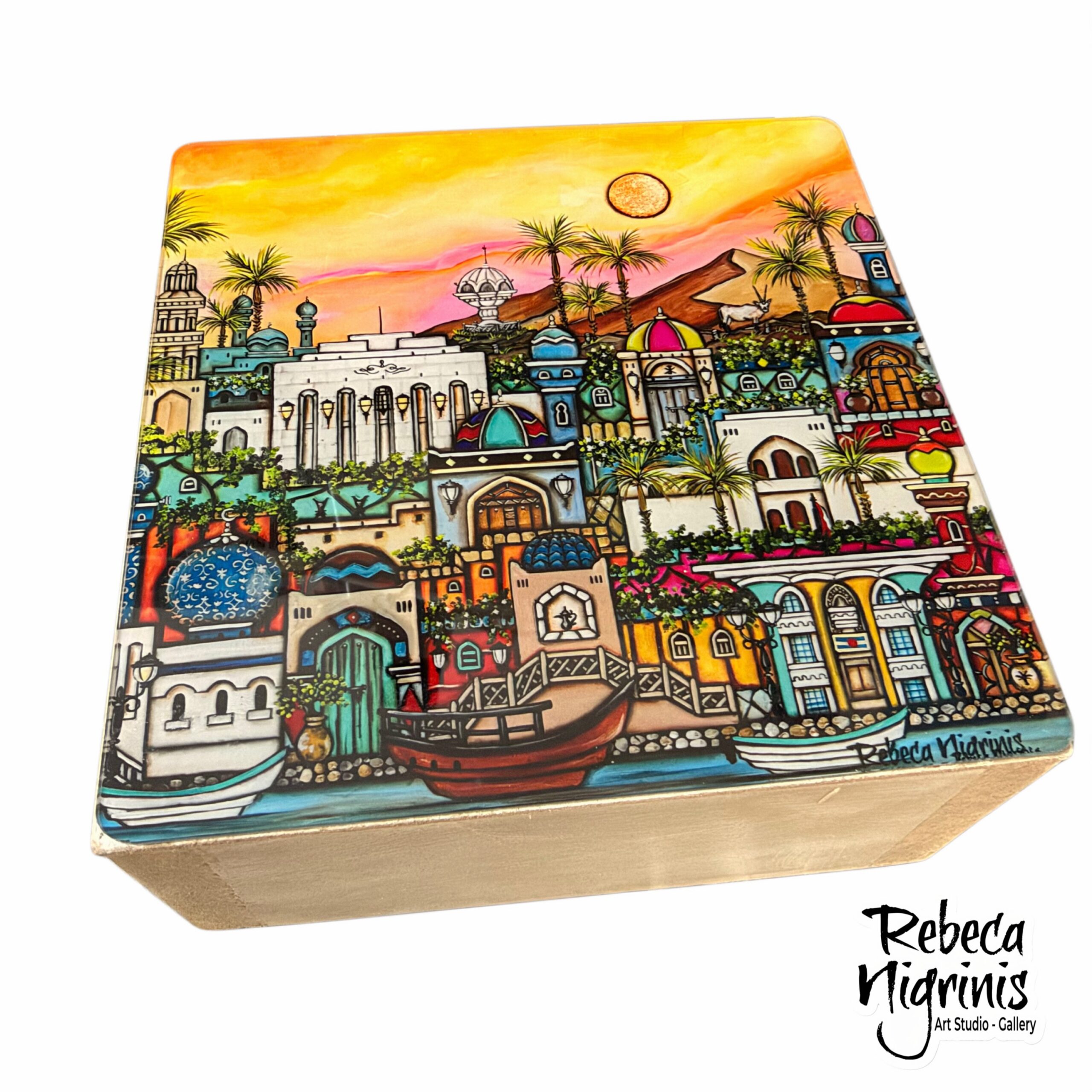 Distressed Wooden Storage Box – Oman-Inspired Design | 14 x 14 x 7 cm