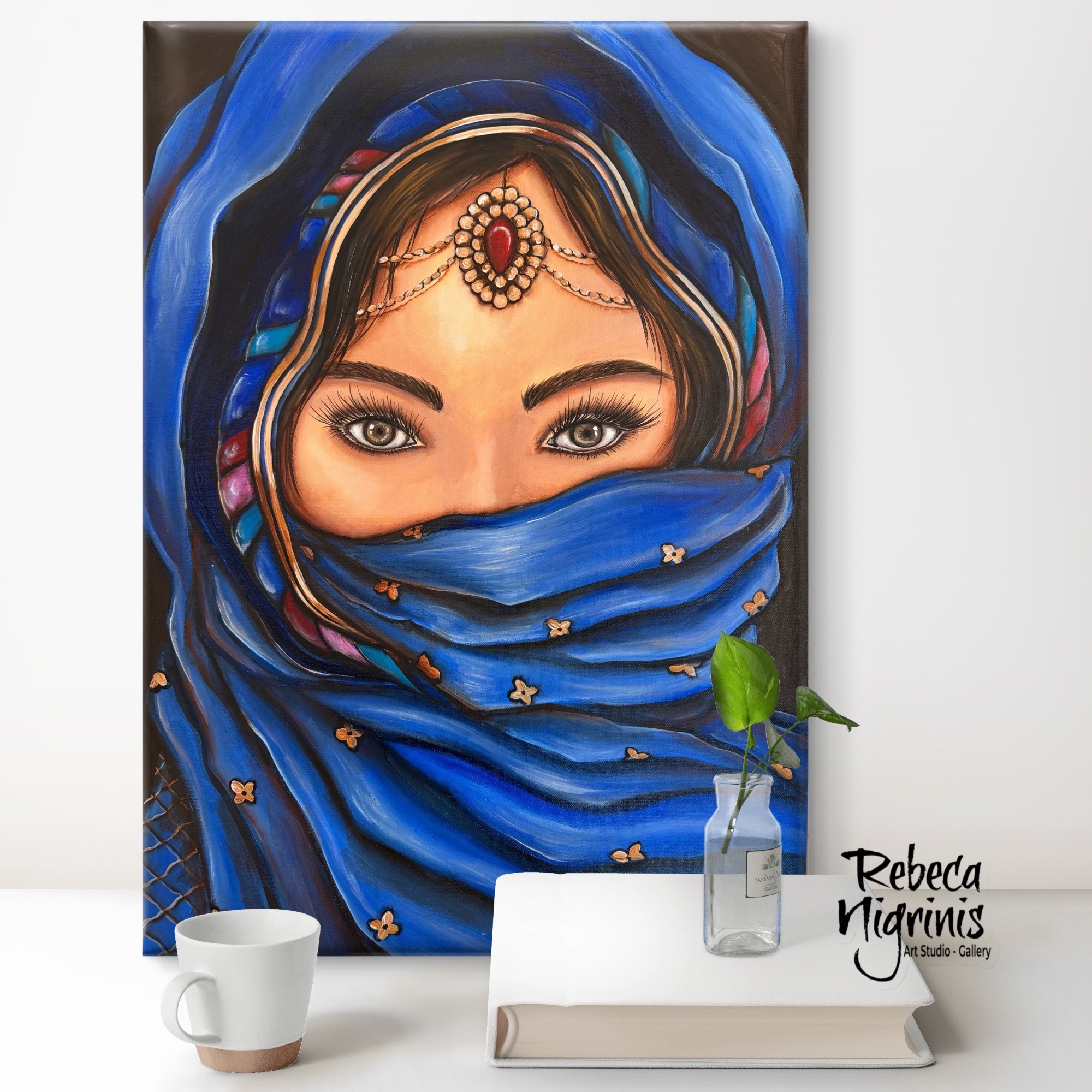 Blue Hijab Lady – Original Arab lady Portrait | 70 × 50 cm