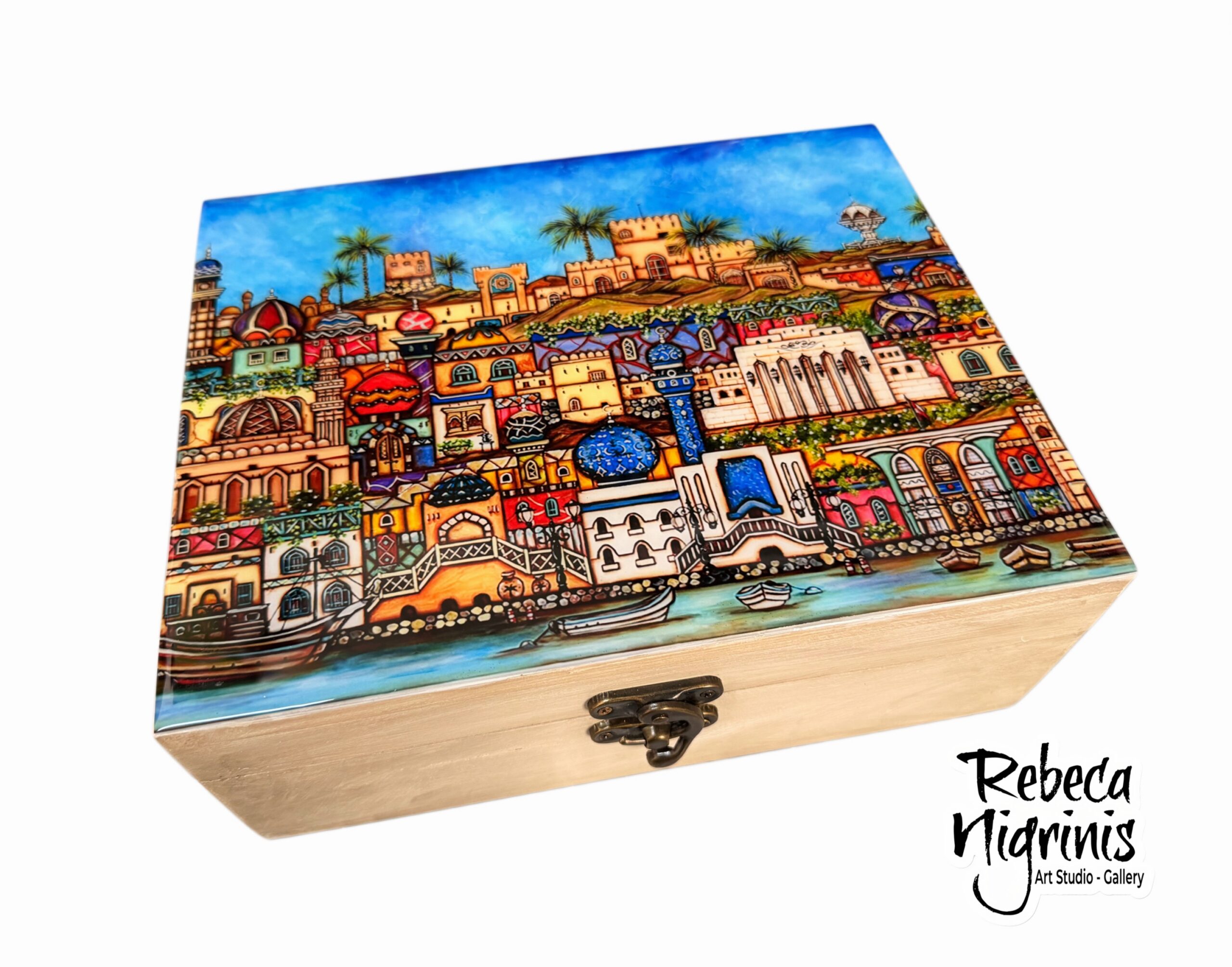Decorative Tea Box – Six removable compartments – distressed wood