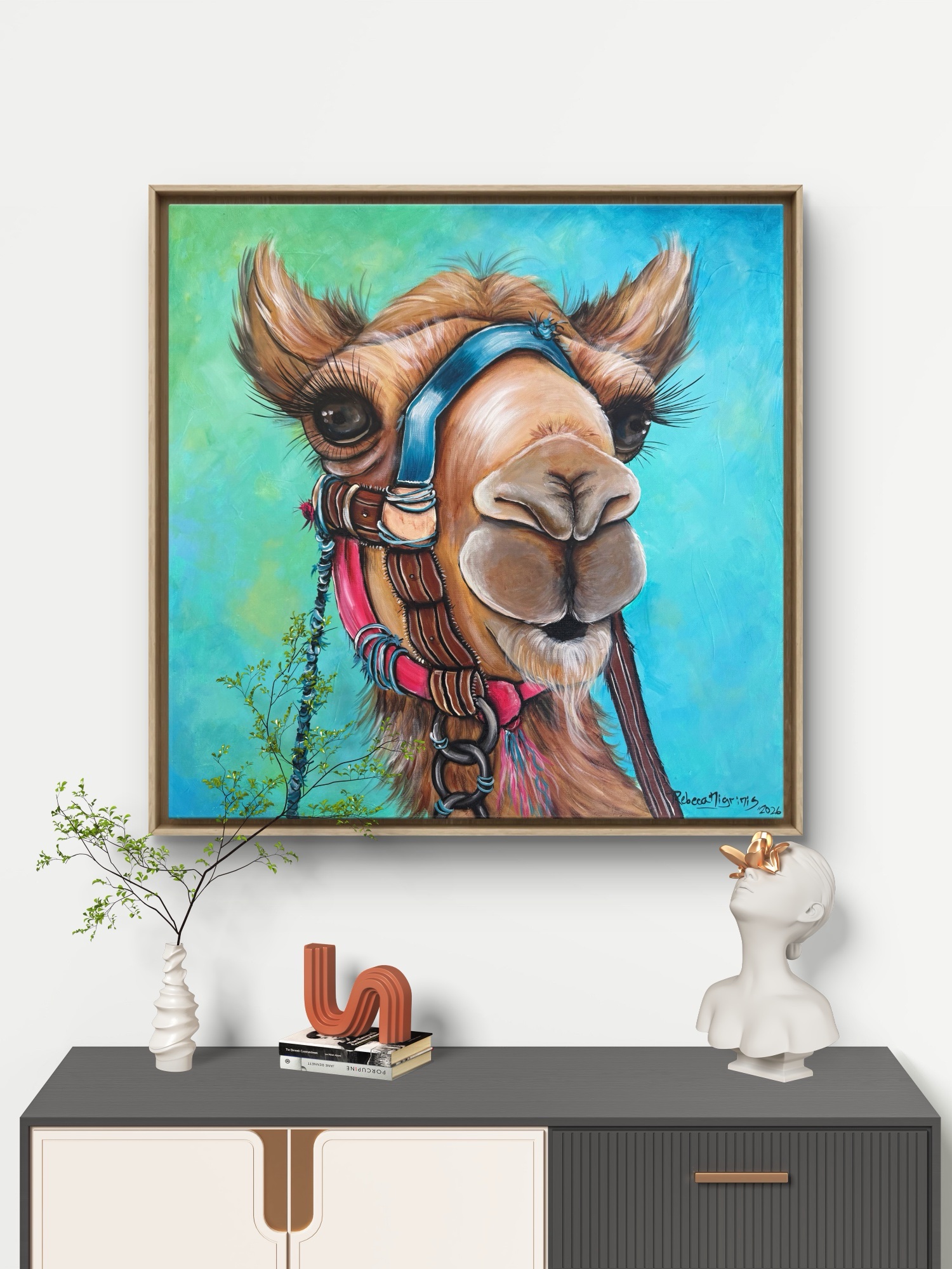 Original camel painting on canvas size 60×60 cm