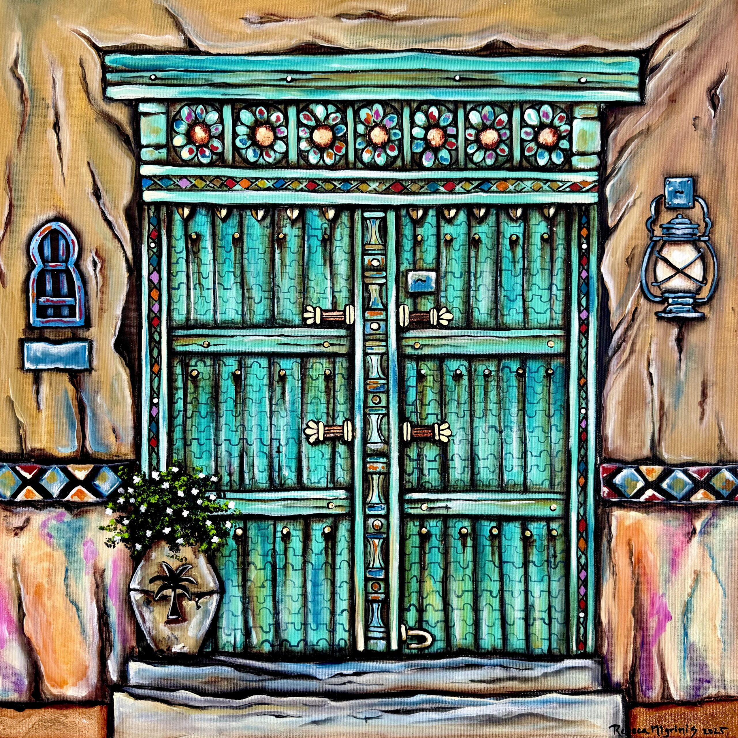 door with flowers